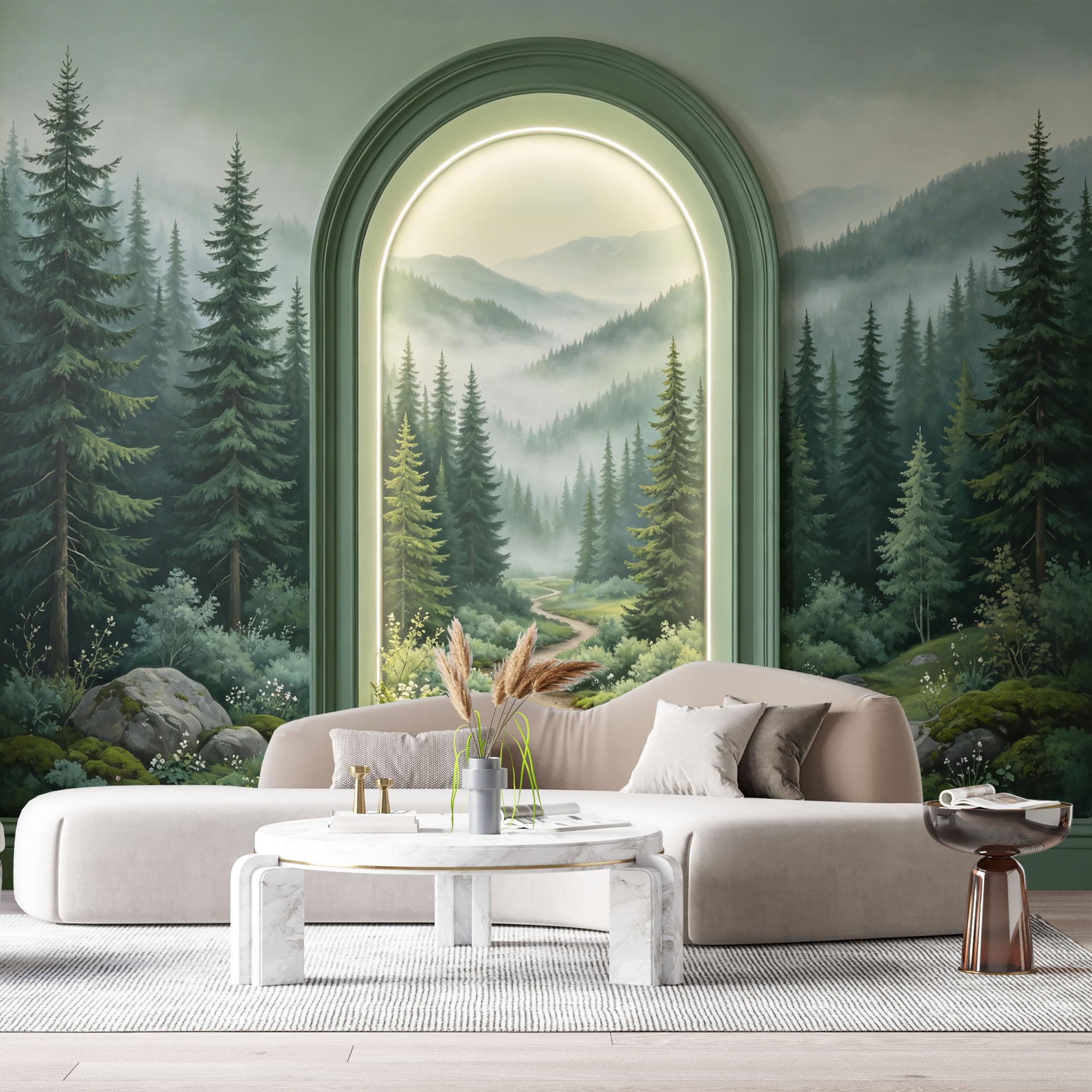 Custom Size Wall Murals Misty Forest Path Landscape 3D Trompe L'Oeil SelfAdhesiveWall Fabric Removable Wallpaper Wall Decor for Living Room Bedroom Bathroom