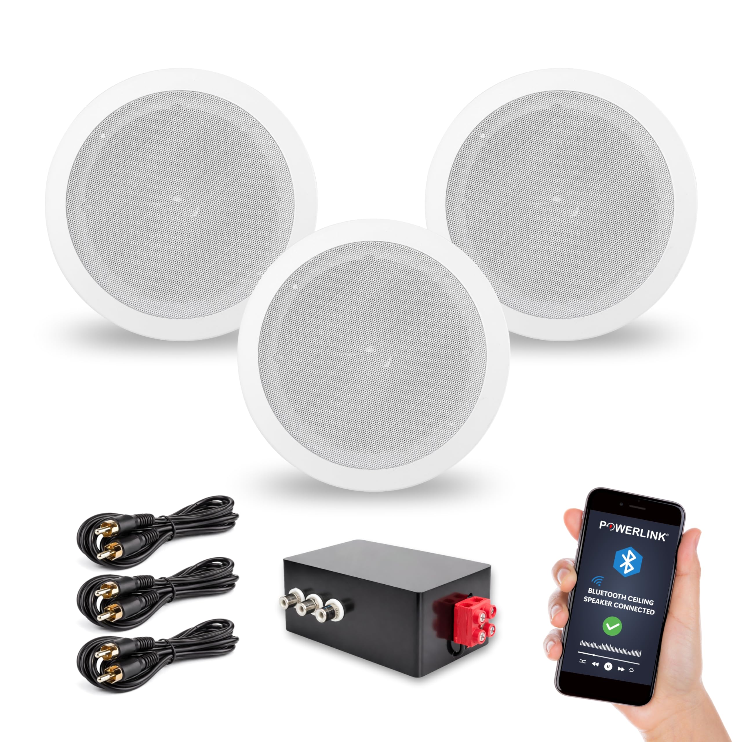 Powerlink 9" Bluetooth Flush Mount in-Ceiling 2-Way Speaker System Quick Connections Polypropylene Cone & Polymer Tweeter Stereo Sound 90 Watt(30W Each) for Office, Gym, Home Theater (Pack of 3)