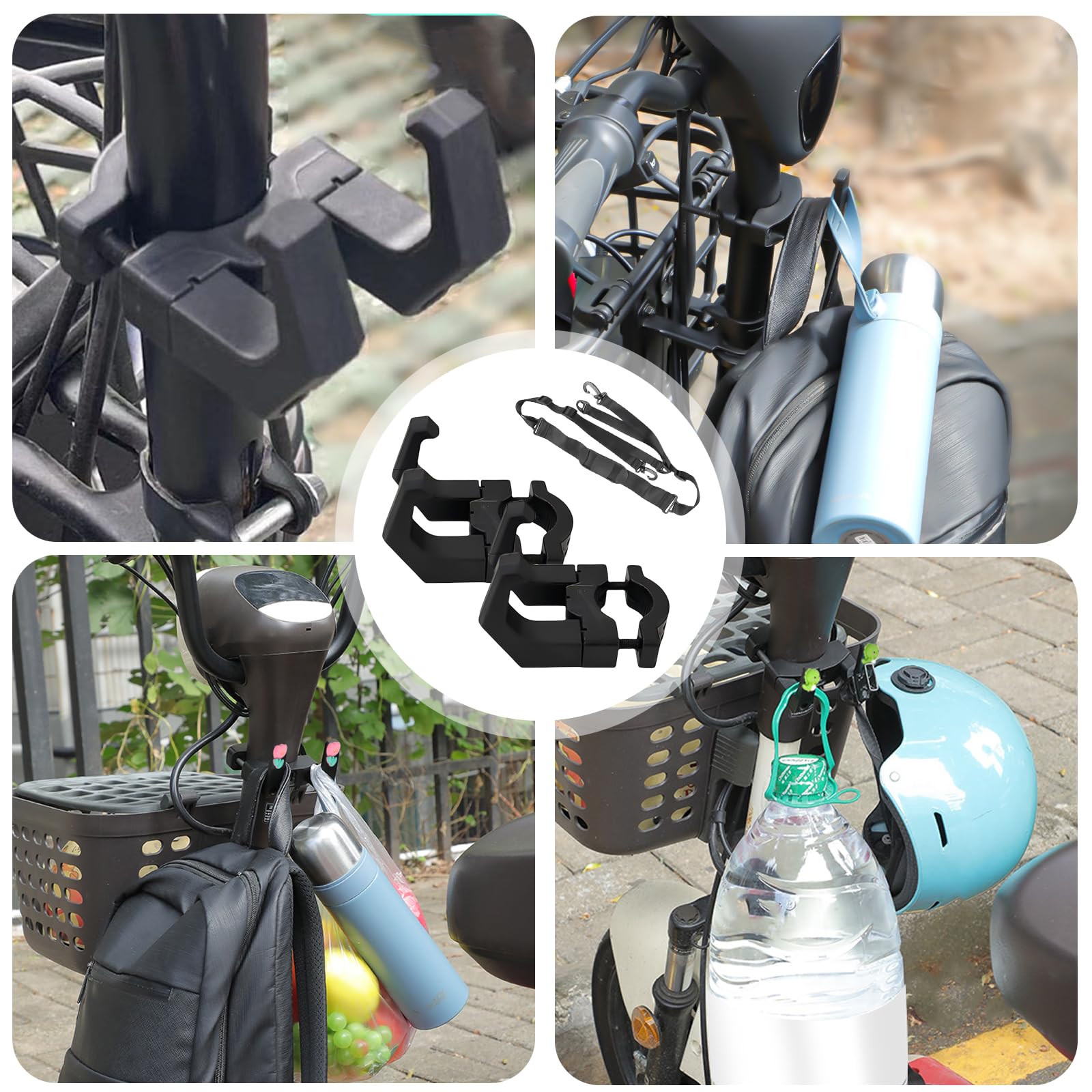 Gancho para Scooter 2 Piezas: WIYETY Gancho Frontal para Scooter Eléctrico con Correas para Scooter, Gancho Delantero Patinete Eléctrico Aleación de Acero, Multifunción Accesorios para Scooter