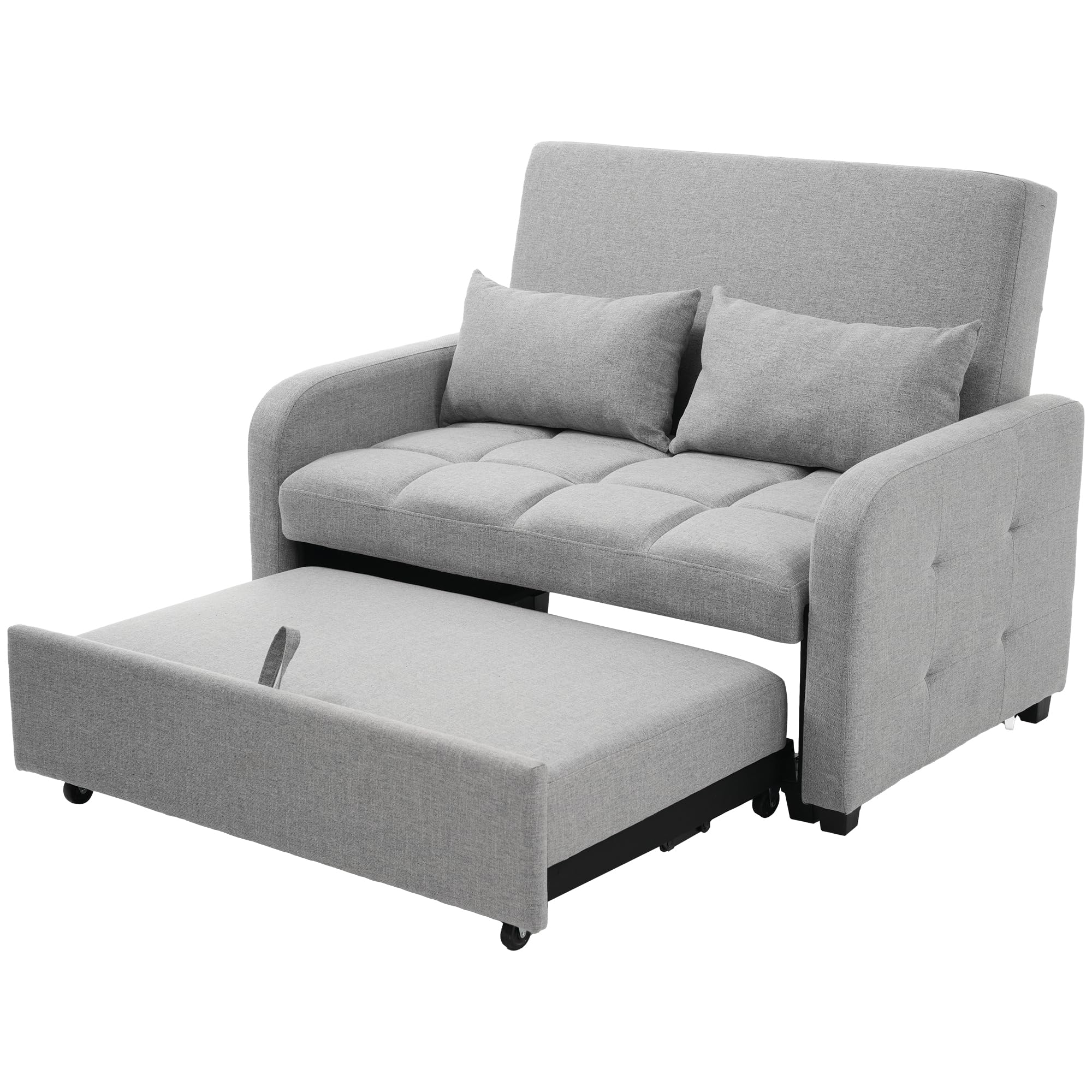 Azkoeesy Divano letto multifunzionale a 2 posti con funzione di sonno e pieghevole, schienale regolabile, ideale per piccoli appartamenti e dormitori, rivestimento in lino (grigio)