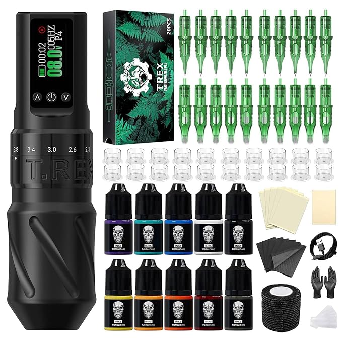 Kit Máquina Tatuar Rotativa Pen U-REX Inalámbrico 1600mAh