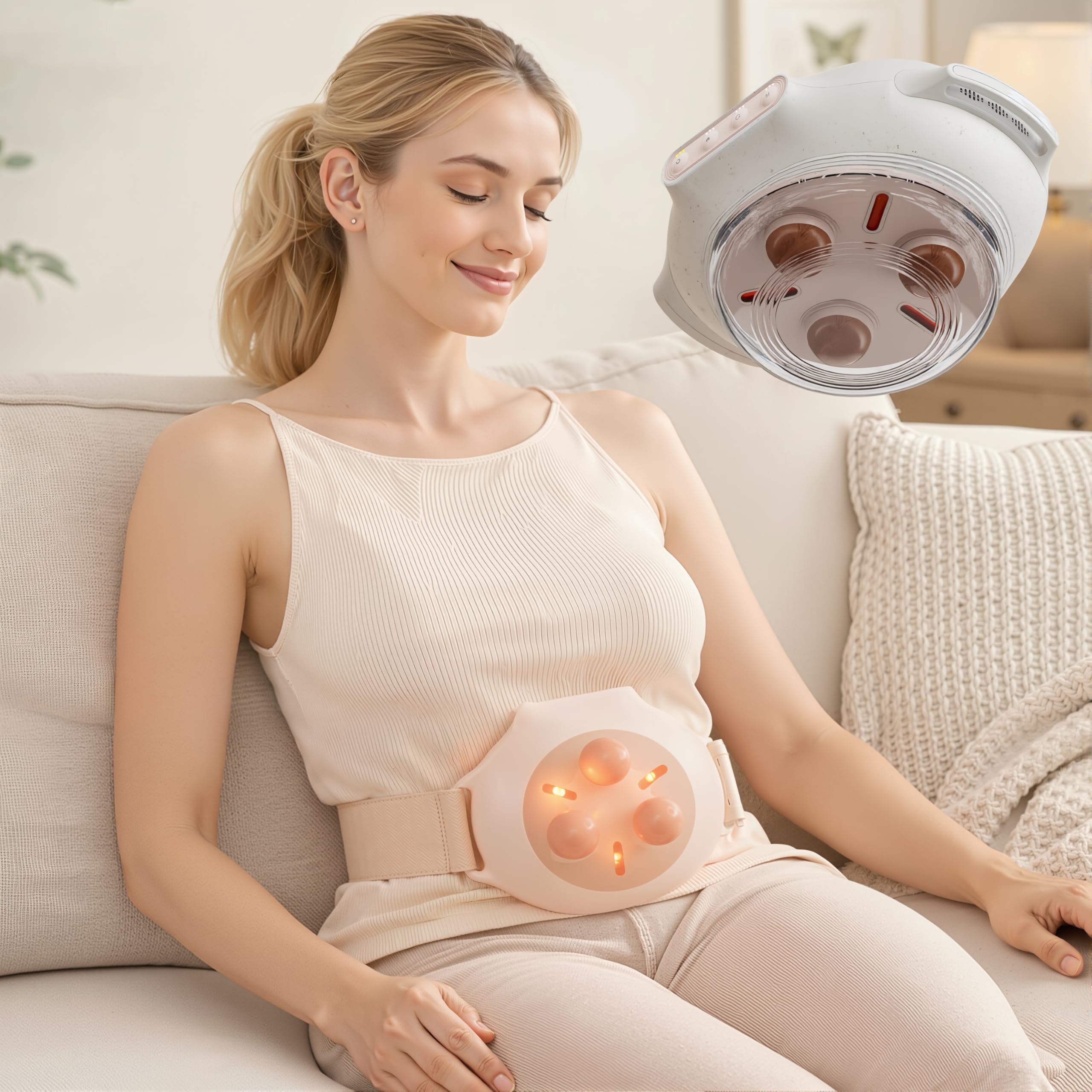 Masajeador abdominal con agujas de piedra natural, terapia de luz roja, calor infrarrojo lejano, masaje abdominal portátil para digestión y comodidad