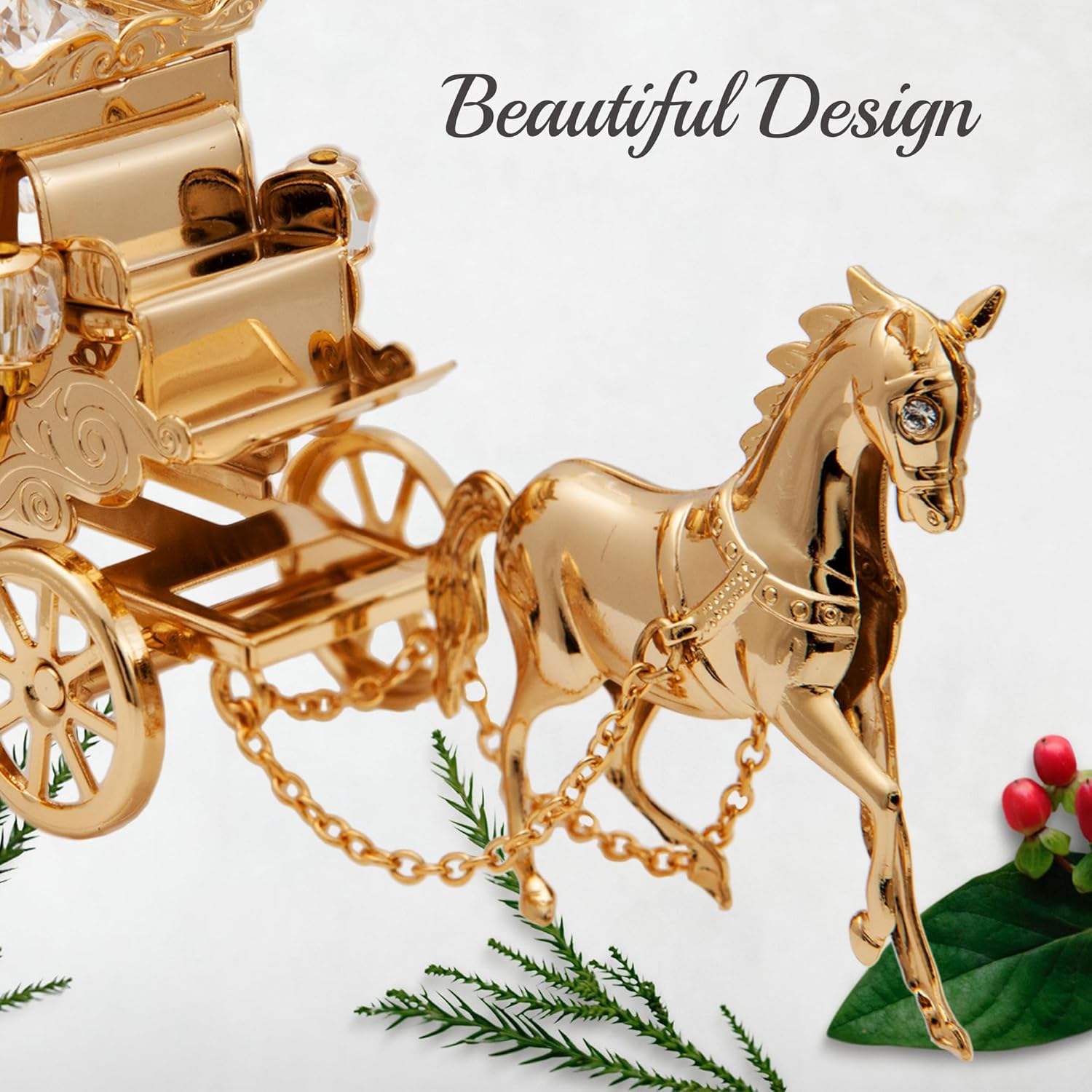 Matashi 24K Gold Plated Horse Carriage Collectible – Crystal Figurine for Home Décor – Thoughtful Gift for Women for Christmas, Valentine’s & Mother’s Day