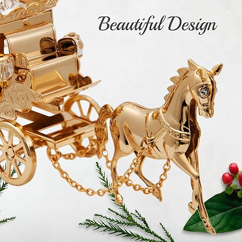 Miniatura 6 de Matashi Figura de escritorio chapada en oro de 24 quilates con cristales y tachuelas de caballo dibujada en caballo – Decoración coleccionable para