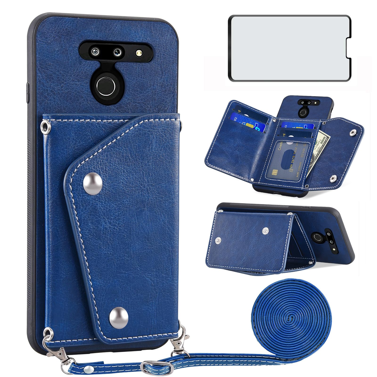 Asuwish Phone Case for LG G8 ThinQ Wallet Cover with Screen Protector and Credit Card Holder Crossbody Strap Stand Leather Cell Accessories LGG8 Thin