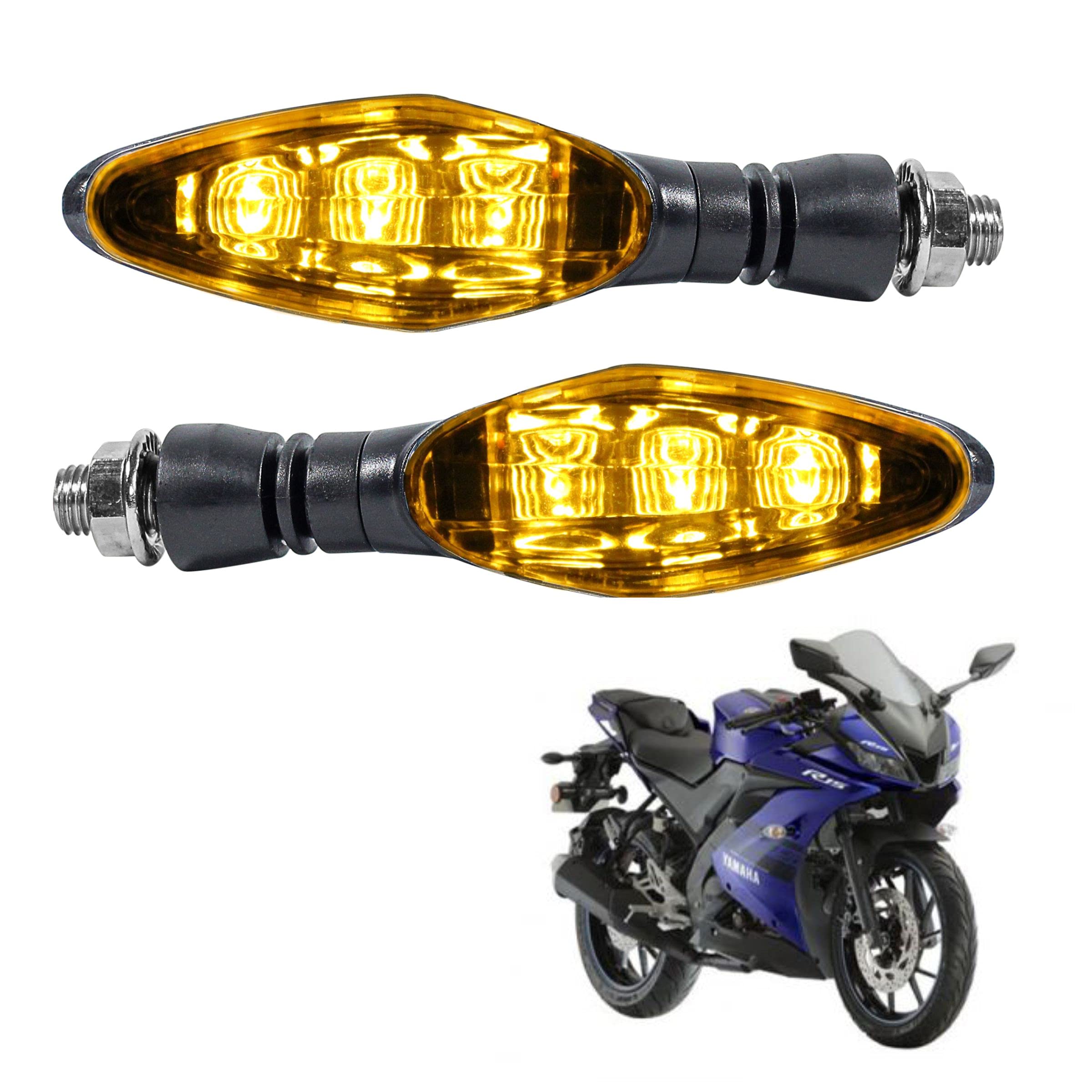 Miwings Universal Motorcycle Bright LED Amber Turn Signal Light Indicator Brake Lamps For Yamaha YZF R15 V3 (2.Pcs Amber Color Indicator)