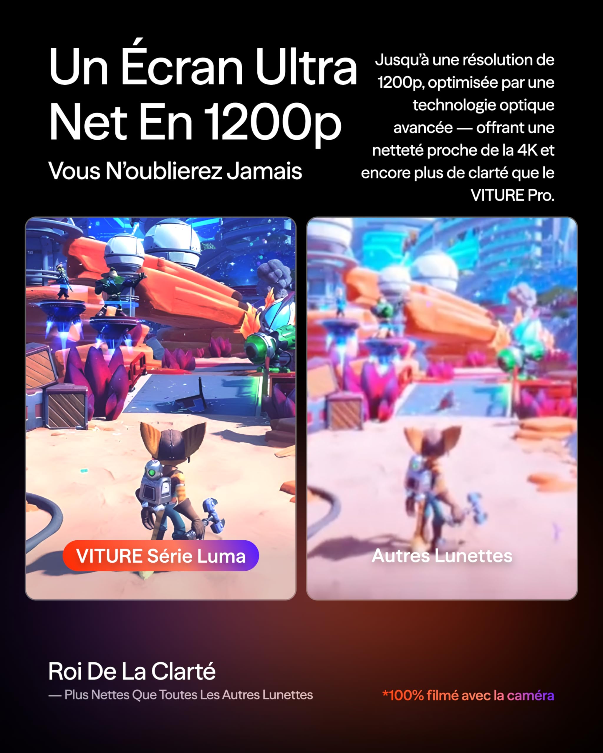 VITURE Luma Ultra Lunettes XR, 152'' 1500 Nits Lunettes AR 6DoF, 52° FOV, 2D en 3D, Film Électrochrome, Lunettes Gaming pour iPhone 17/16/15, PS5, PS4, Switch 2, Android, Mac, PC