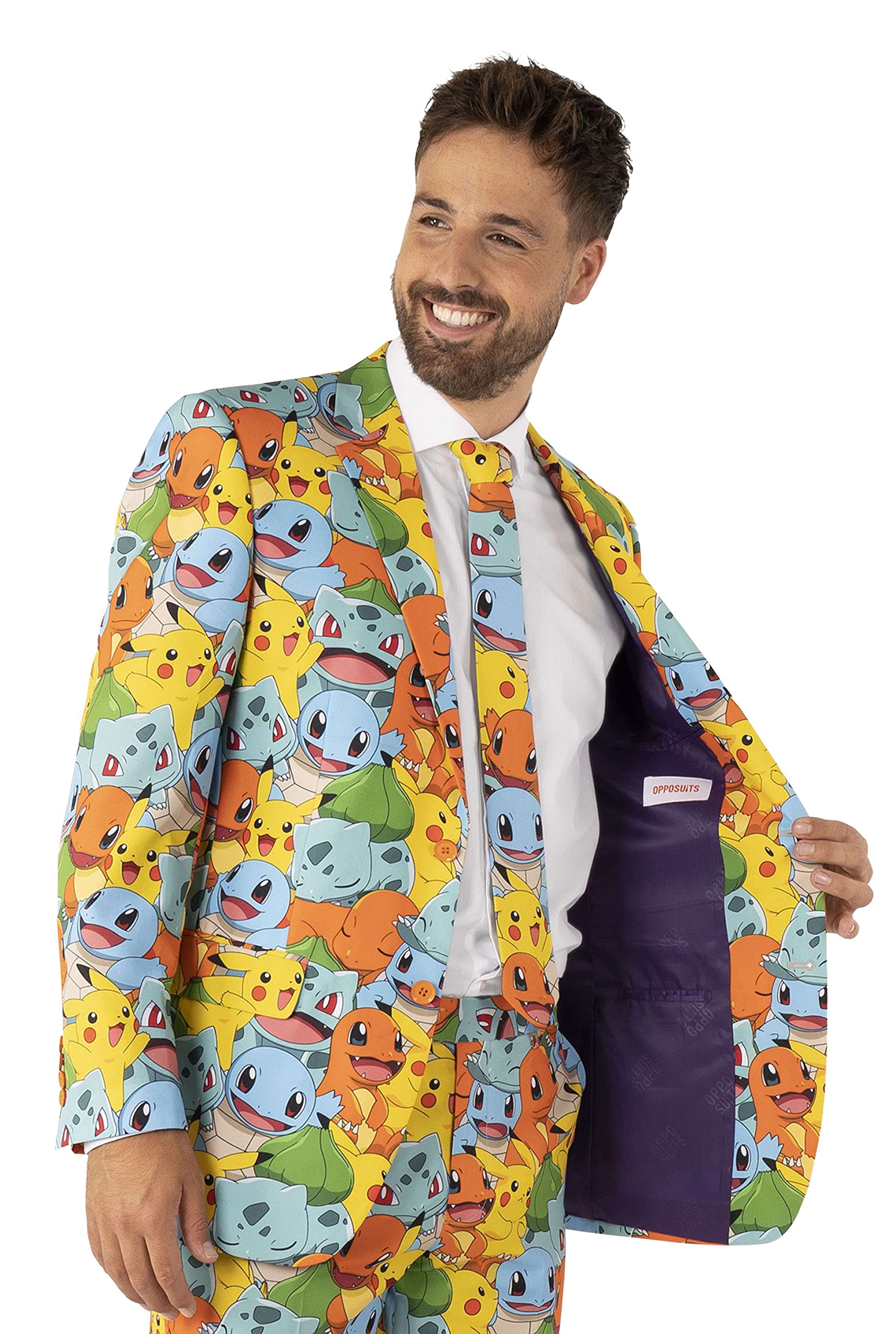 Opposuits Costume da gioco per Nintendo Switch, da uomo, vestibilità aderente, multicolore, con giacca, pantaloni e cravatta