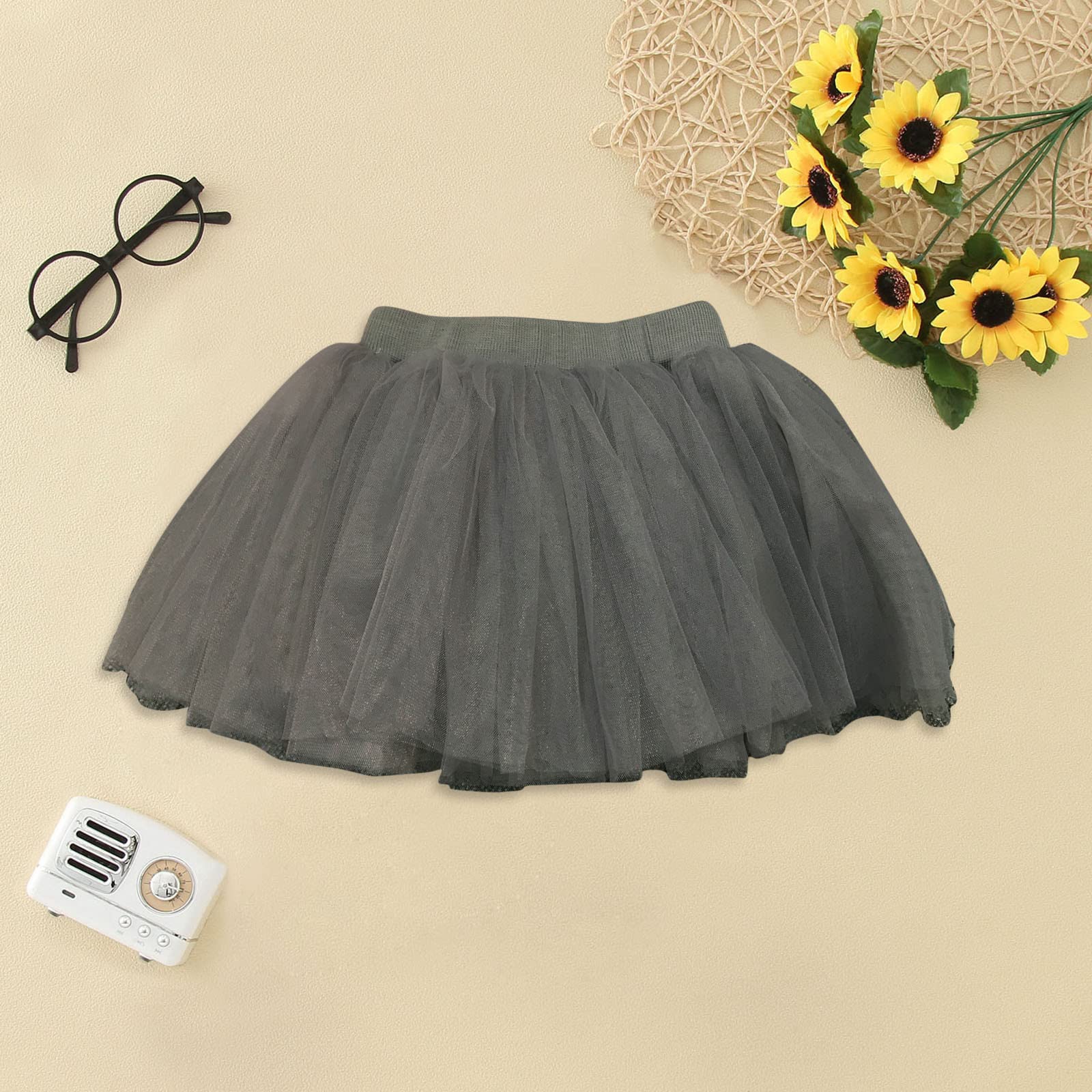 Toddler Girls Layered Tutu Tulle Skirt Baby Girls Tutu Skirts Princess Skirt Carnival Birthday Party (Grey, 3-4 Years)
