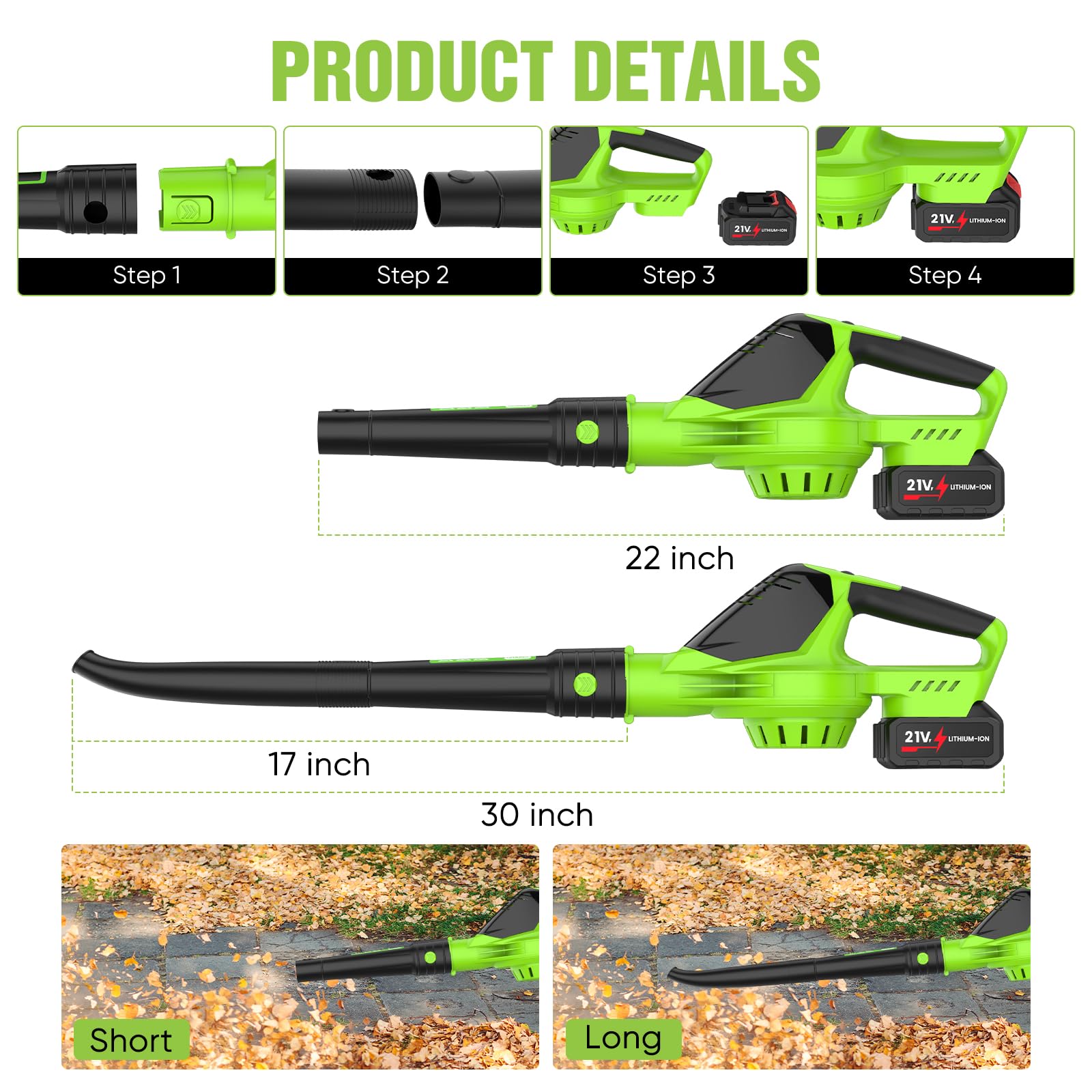 Soplador Aspirador de Hojas con batería de 21 V, Aspirador Hojas Jardin 3000 W, soplador de Hojas Potente de 5 velocidades, soplador de Nieve para jardín y Cuidado del