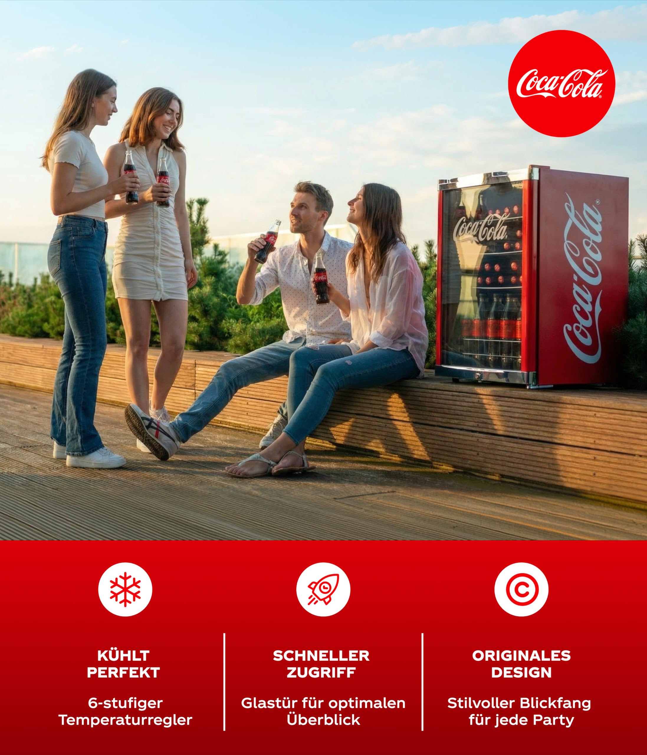 Coca Cola Kühlschrank 115L Getränkekühlschrank mit Glastür 84,5 cm hoch 104 kWh/Jahr