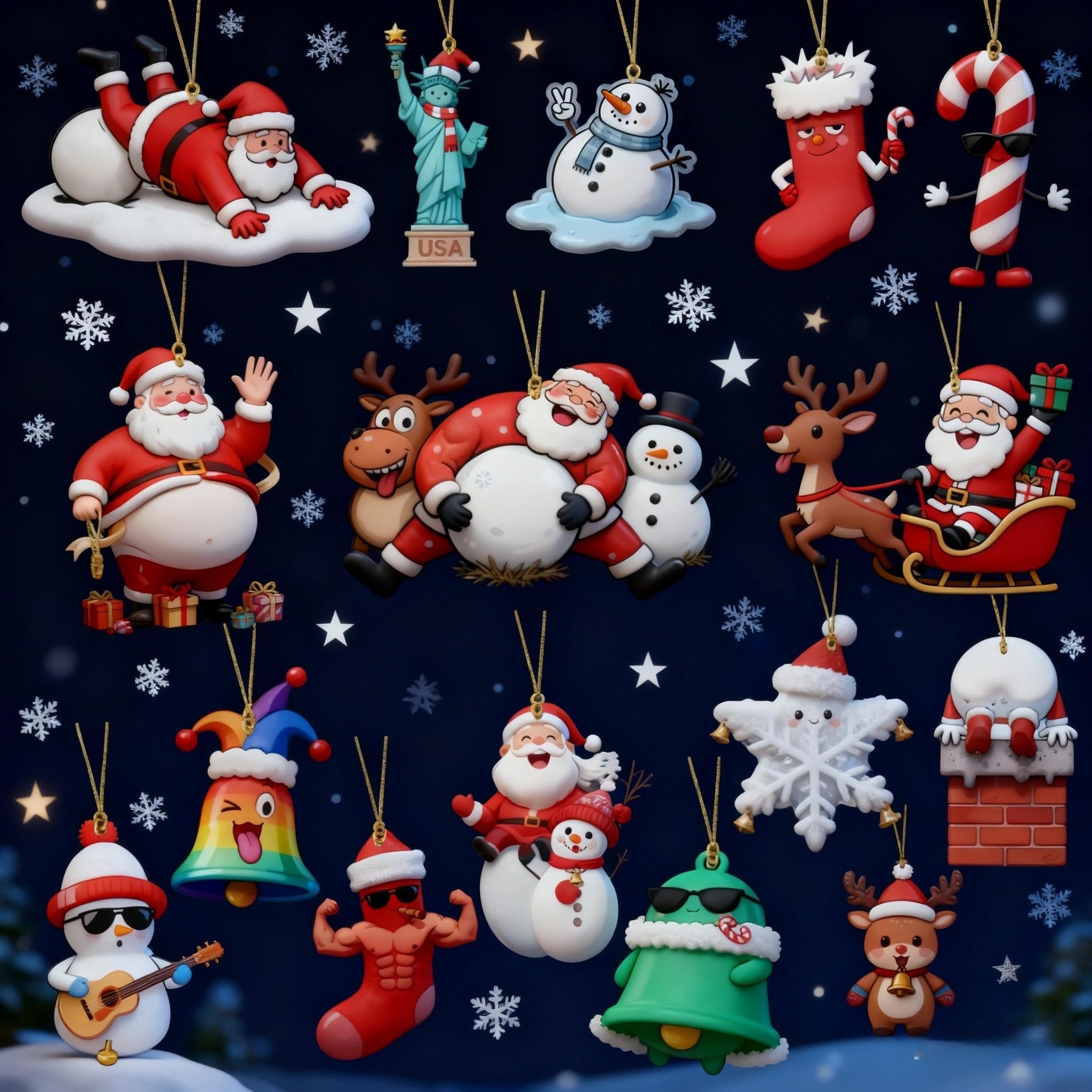 Pendentifs de Noël rigolos pour sapin, bas de Noël et cloche décorative de fenêtre