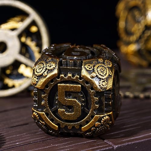 Miniatura 3 de Juego de dados de metal D&D, 7 dados DND con bolsa de regalo de dados para juegos de rol de Dungeons and Dragons (oro antiguo)