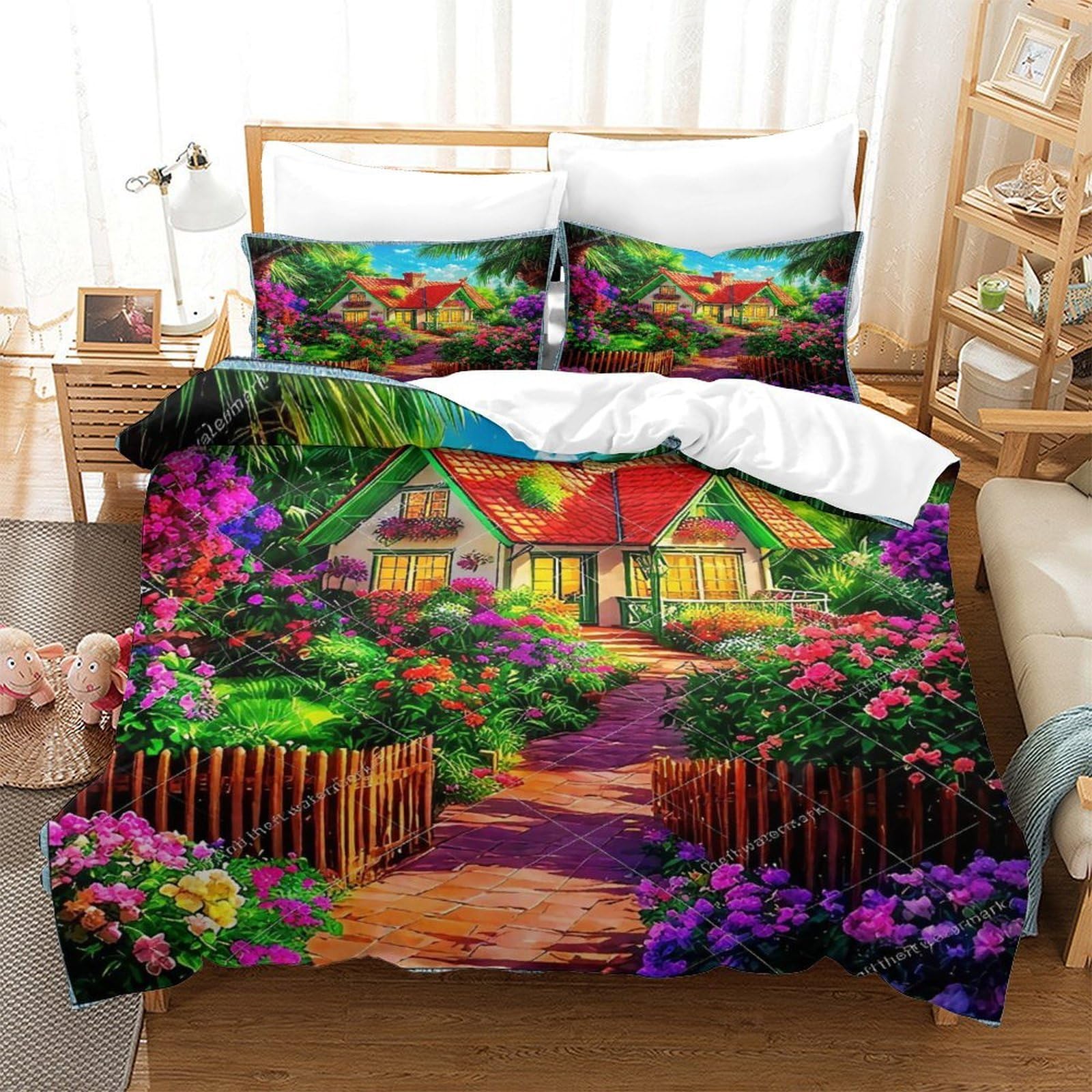 Housse de couette paysages ruraux 3D microfibres super king pour chambre enfant ado