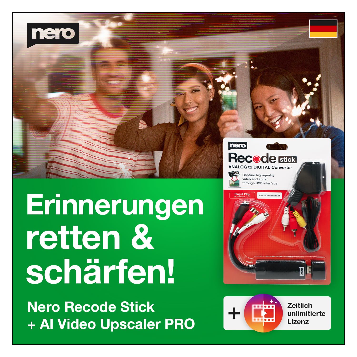 Nero - Retten Sie Ihre Erinnerungen | Video Grabber + Scart Adapter + AI Video Upscaler Pro Unlimited | Videoqualität verbessern | VHS digitalisieren | S-VHS | Hi8 | Super 8 | Windows 11 / 10