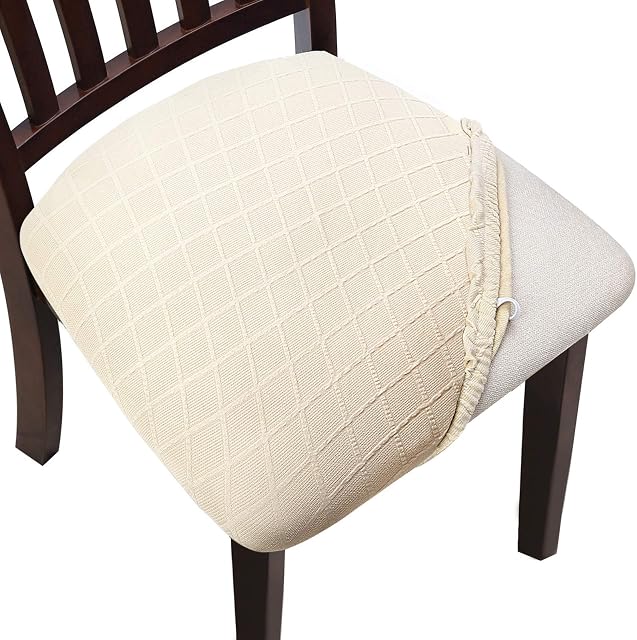YISUN Jacquard Dining Chair Seat Covers, Stretch Spandex No Backrest Dining Chair Seat Protector Cover Removable Washable for Office High Chairs 4/6 PCs