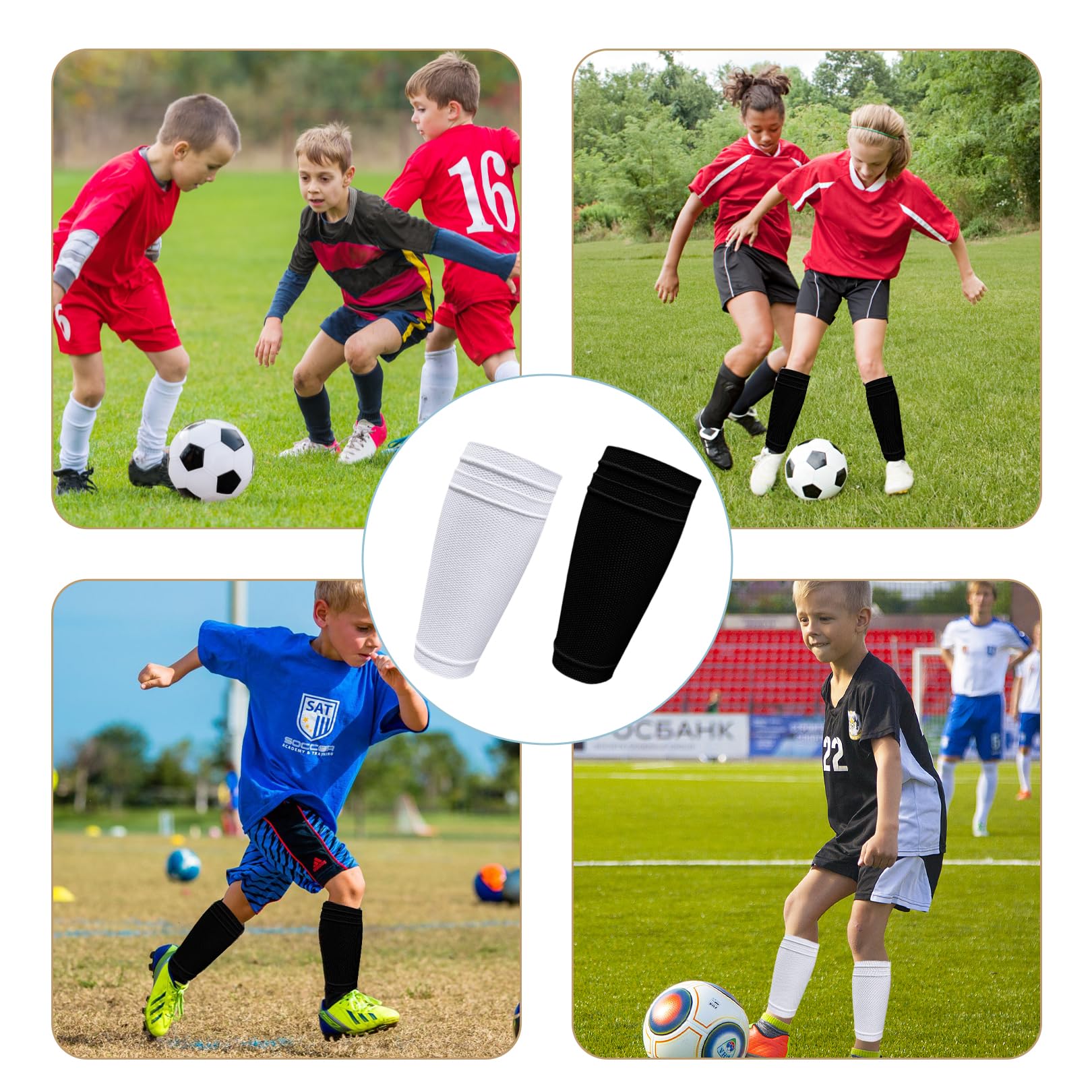 Chaussettes Protège-tibias Football – Respirantes, Antidérapantes | Pour Enfants & Adultes, Double Couche, Poche Élastique
