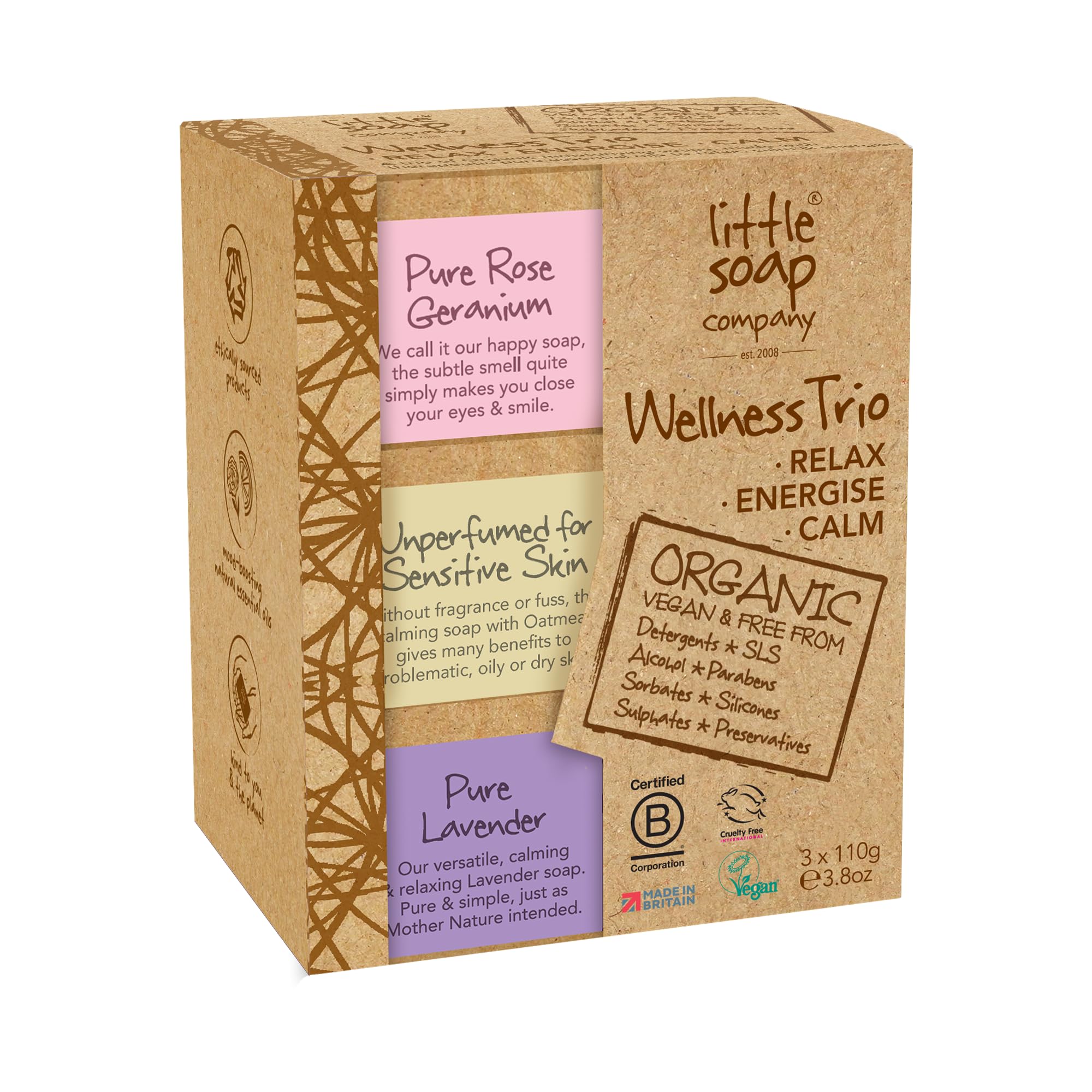 Little Soap Company Organic Wellness Trio Soap Gift Set, Vegan, 3 x 100g