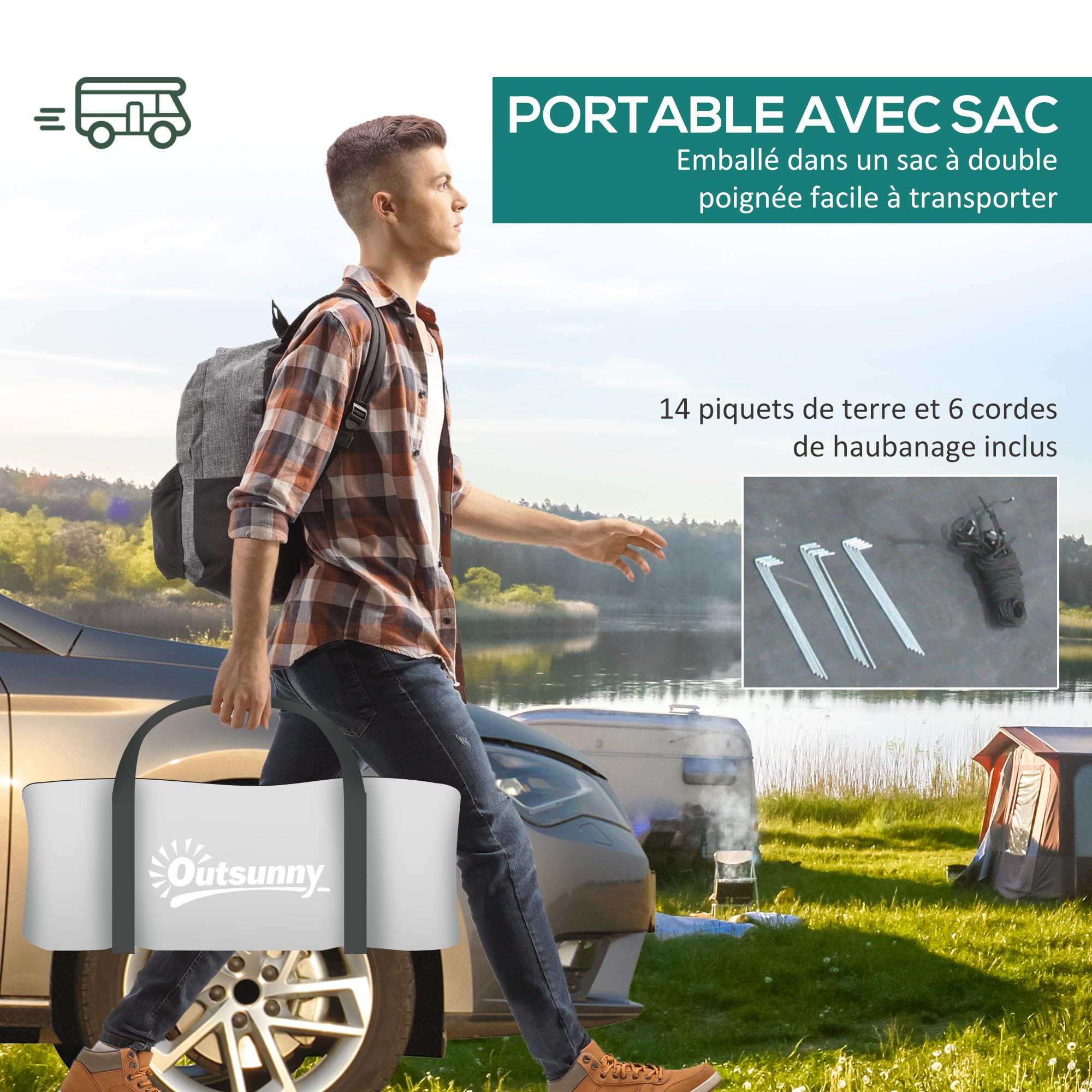 Outsunny Tente de Camping pour 3-4 Personnes, Tente familiale avec 1 Salon et 1 Chambre, imperméable, Facile à Transporter avec Sac, 470 x 220 x 150 cm, Gris
