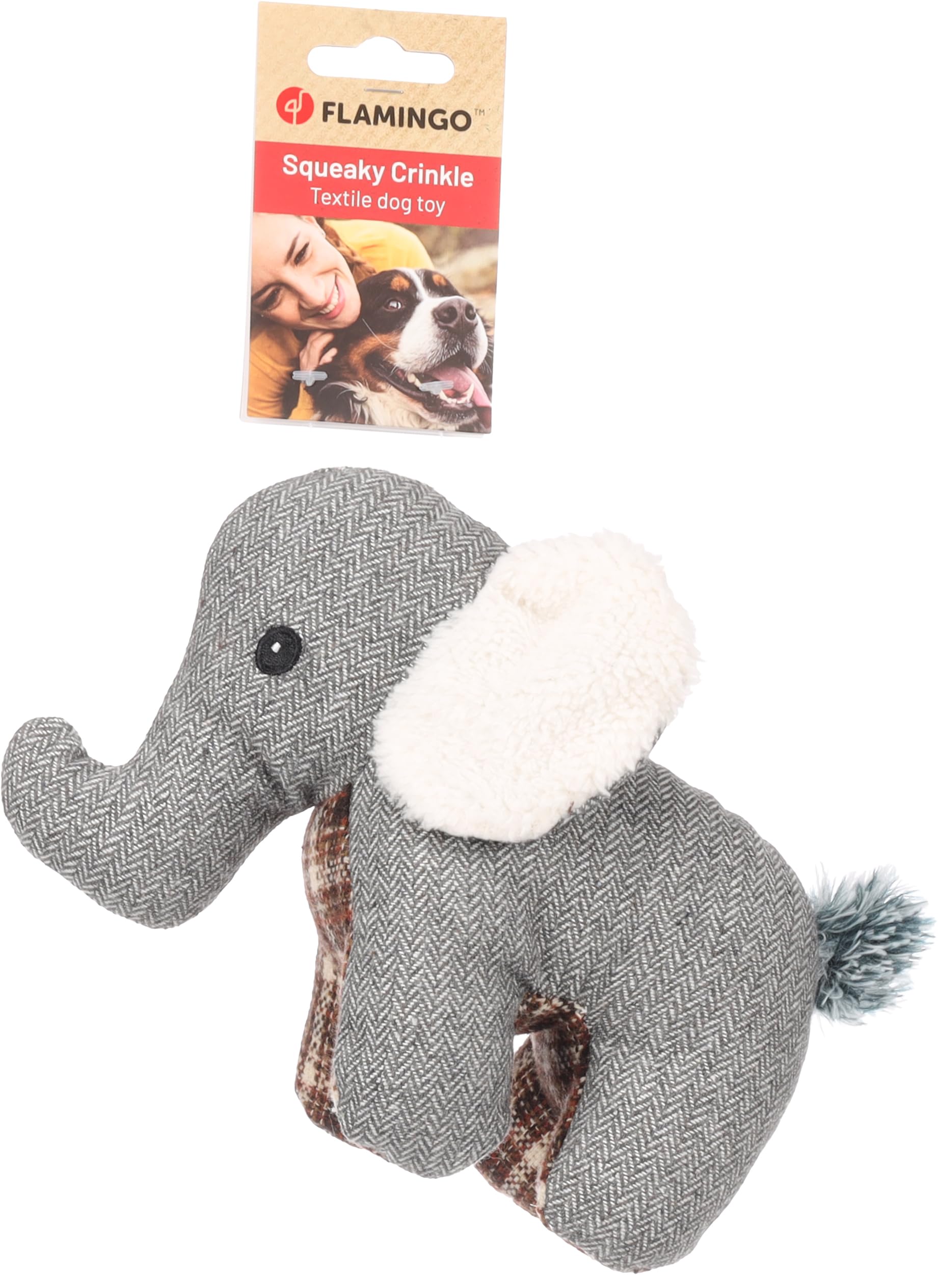 Flamingo Dog Toy in Elephant Shape Britta, Grey, with Squeaker, Ideal for Golden Retriever, Dachshund, Pug, and Jack Russell