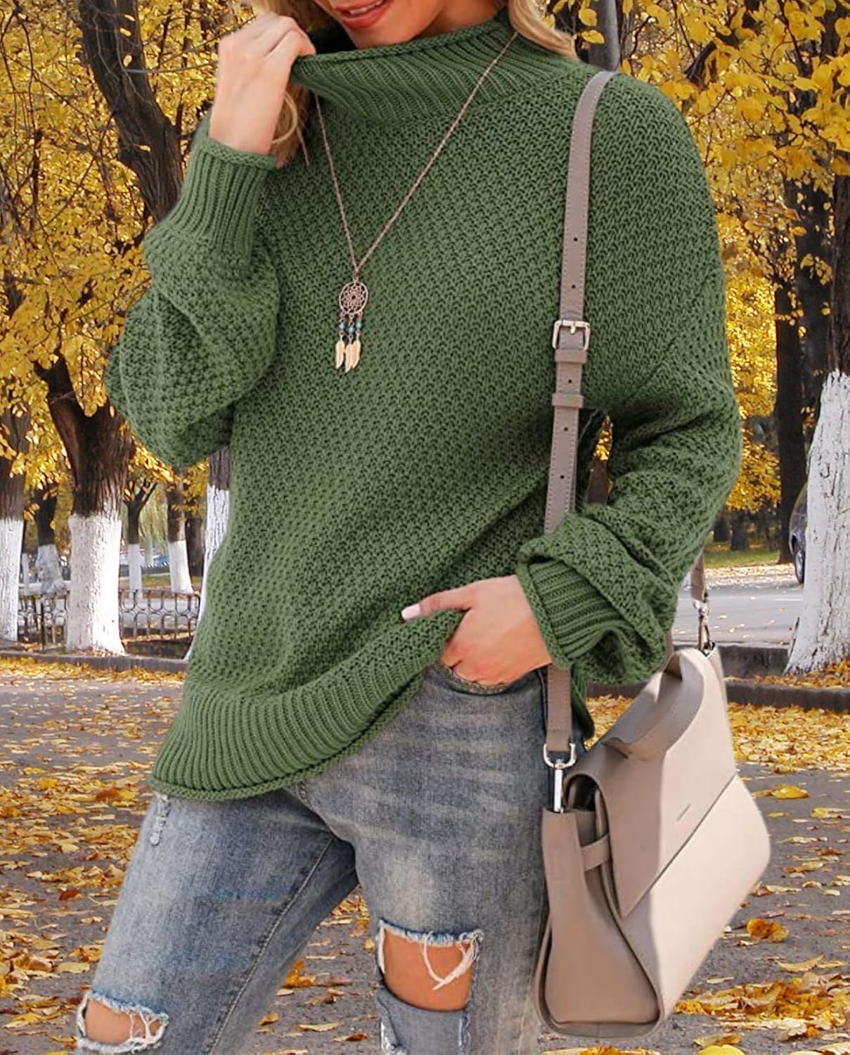 Women's Oversized Turtleneck Pullover Batwing Sleeve Casual Sweater Long Sleeve Warm Top for Vacation Wear - Image 5