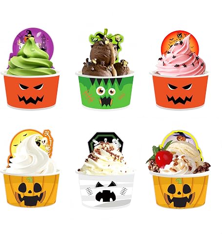 YVAINE Halloween Paper Treat Cups with Decorative Cards, 8 oz, 24 Count