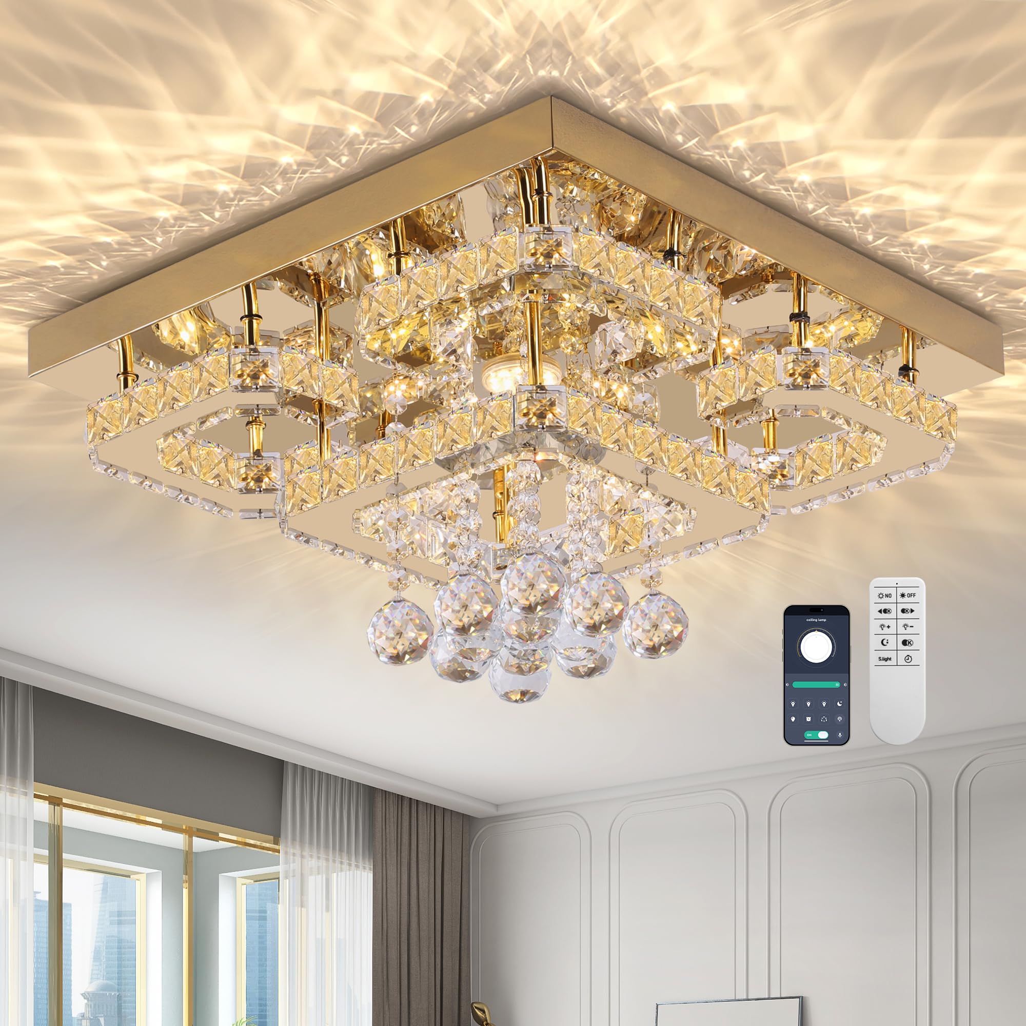 Photo 1 of REDSTAR Modern Luxury Flush Mount Crystal Chandeliers 26 inch Ceiling Light