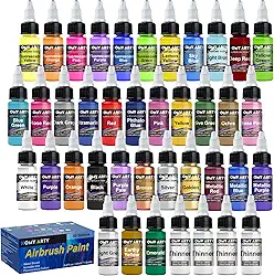 Tinta para aerógrafo - 36 cores com 4 mais finas, conjunto de tinta para aerografia pronta para pulverizar, tintas acrílicas à base de água para metal, modelos de plástico, tela, madeira