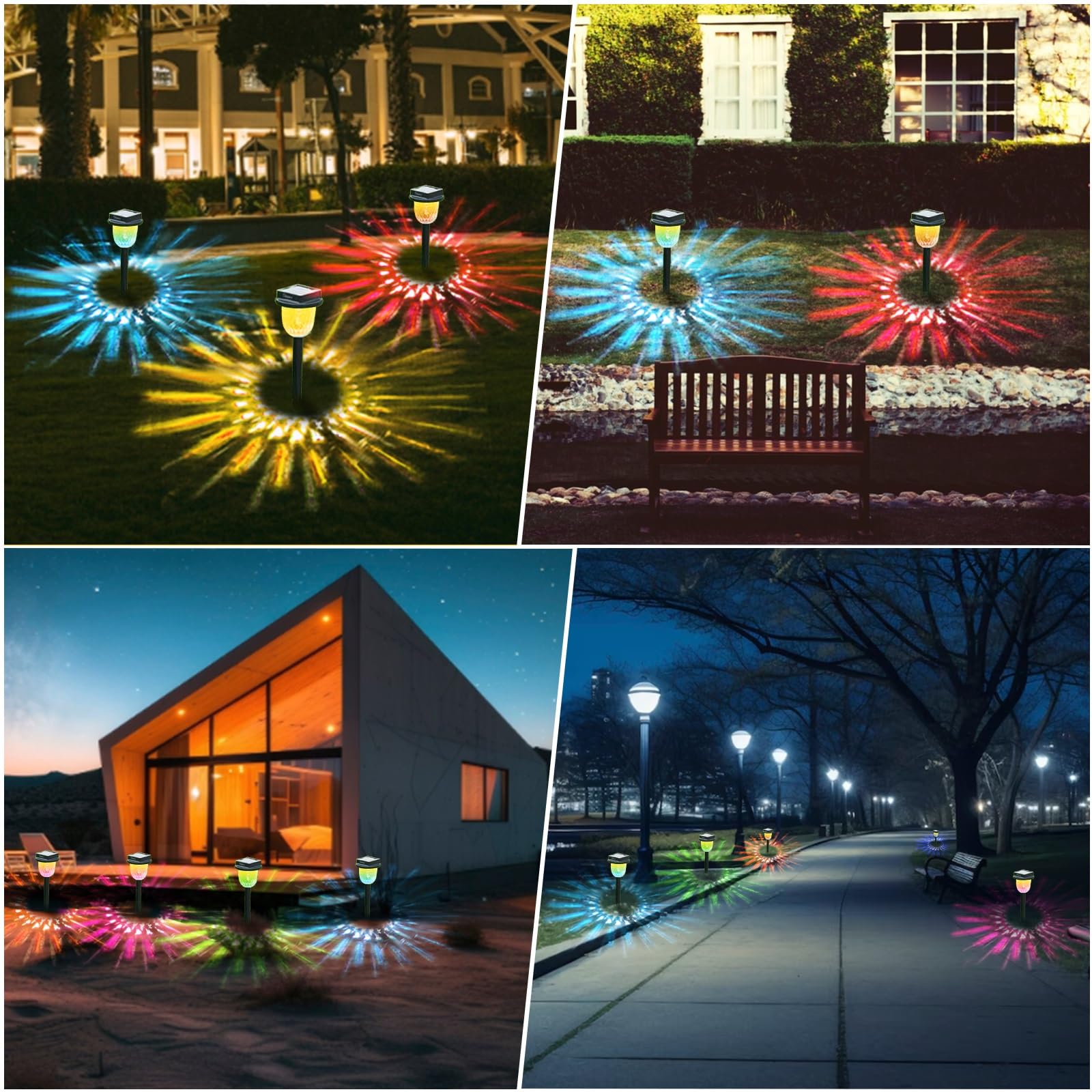 CREATESTAR Luci Solari da Giardino, 6 Pezzi Luci Solari Esterno Bianca Calda e RGB IP55 Impermeabile Lampade per Cortile Marciapiede Patio Prato Paesaggio Vialetto
