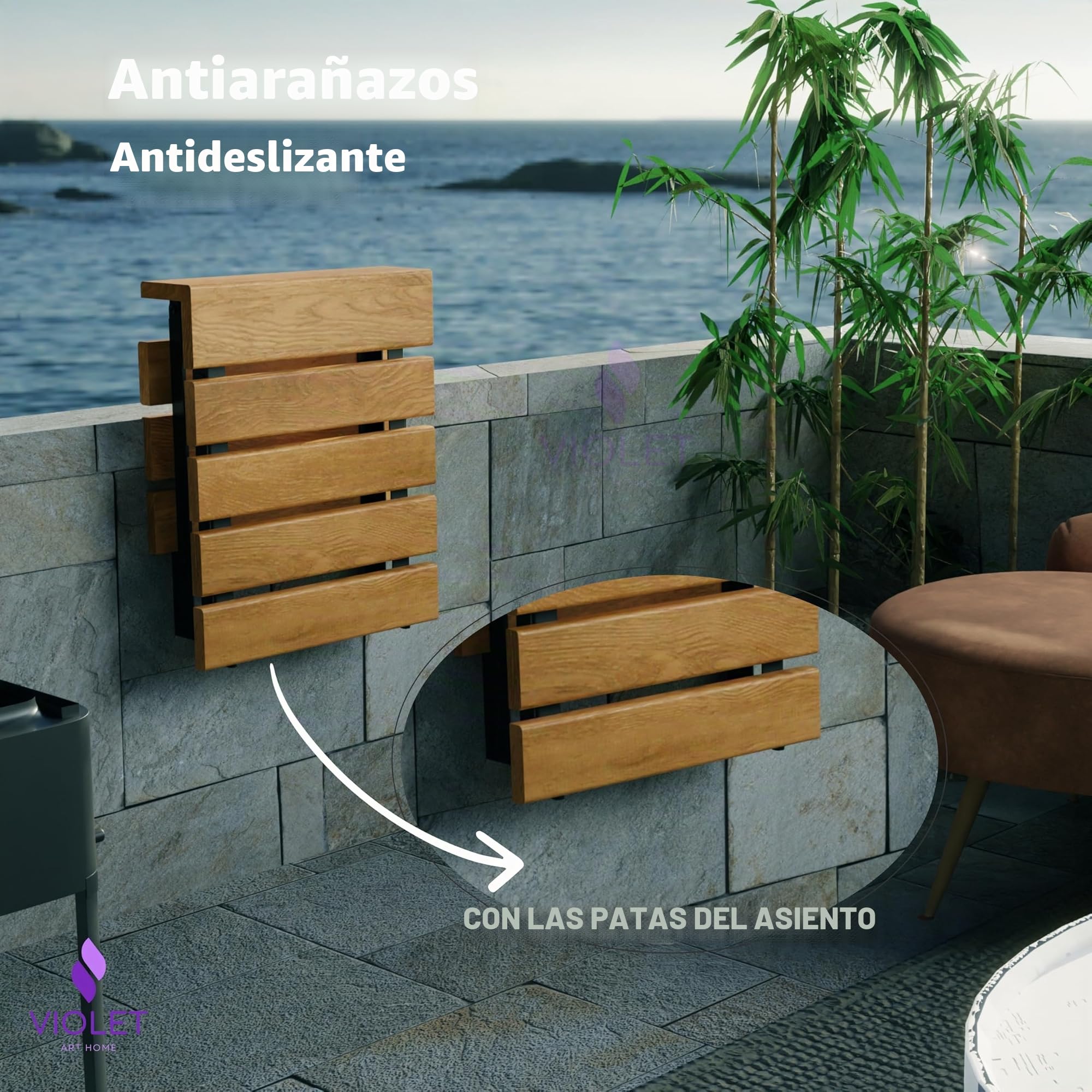 Asiento de ducha plegable de madera de teca, hecho a mano, para personas mayores, discapacitados, embarazadas discapacitadas, plegable, repelente al agua, banco para exterior (Natural)