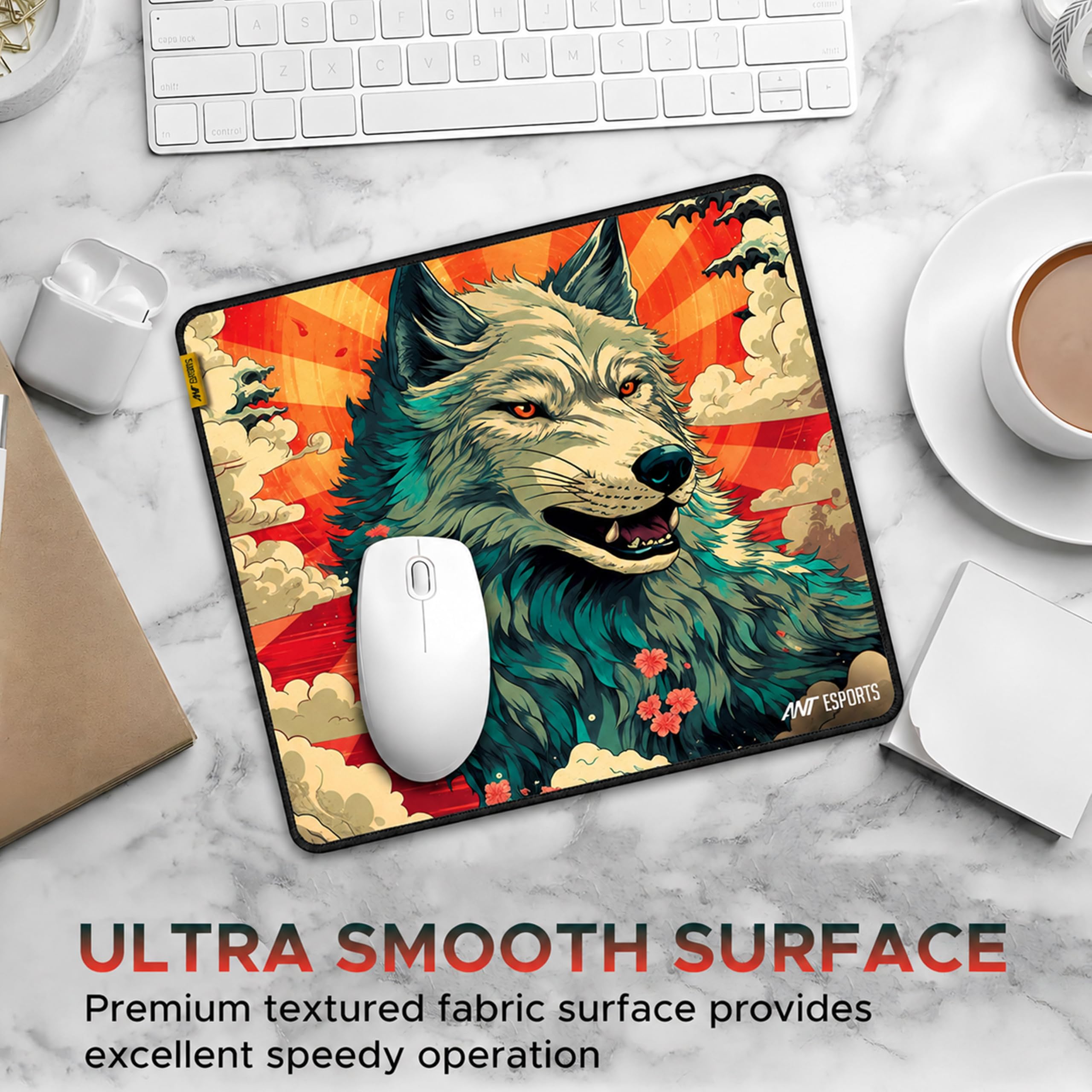 Ant Esports Wolf Mouse Pad 260X210X3mm Anti-fray Stitching, Gaming Mouse Pad Waterproof Surface & Non-Slip Rubber Base Stitched Edges Gaming Mouse Mat for Laptop,Compatible with Laser and Optical Mice — Amazon image 3