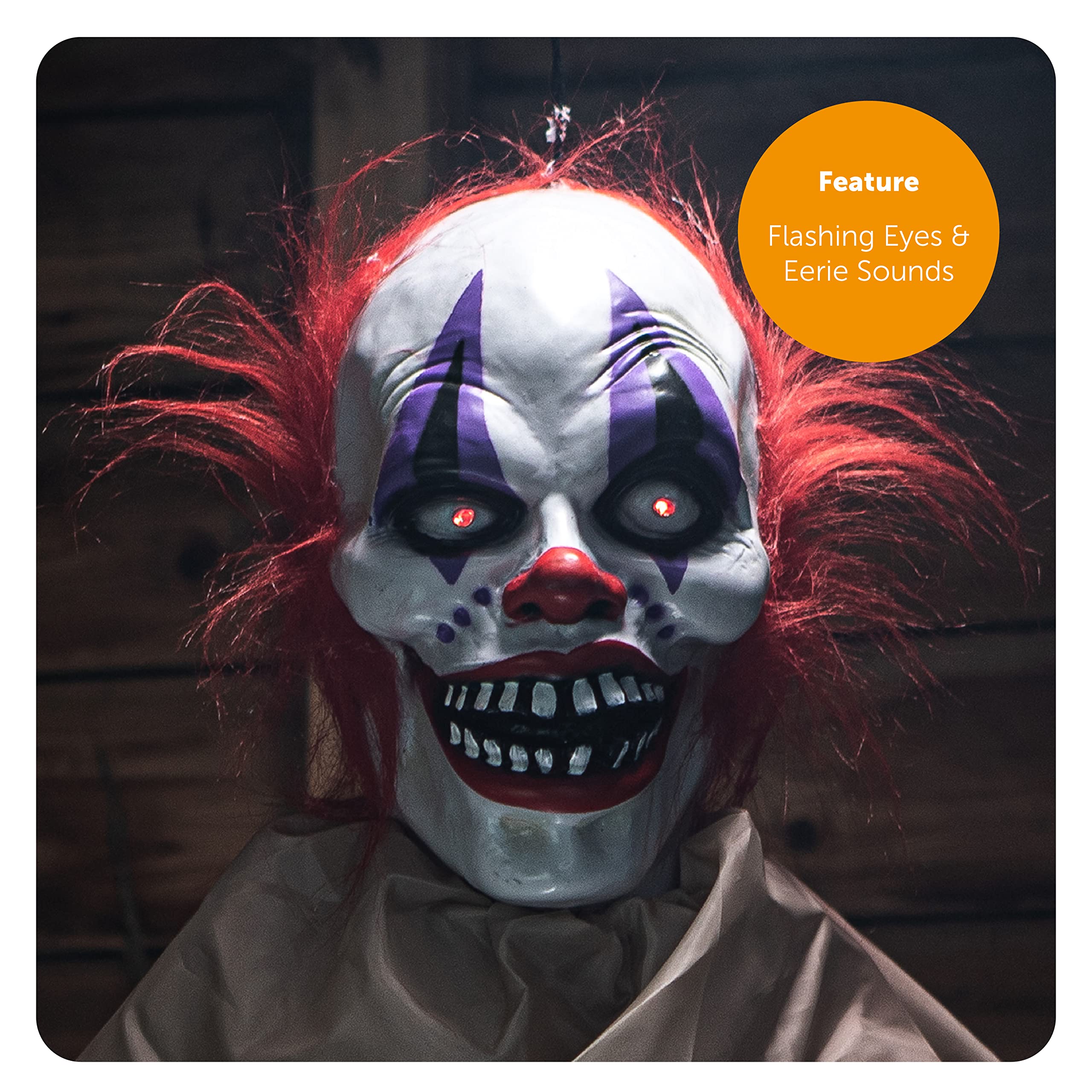 I LOVE FANCY DRESS LTD Animatronic duży przerażający klaun 160 cm dekoracja na Halloween - czerwone świecące oczy i efekty dźwiękowe, ruchome ramiona - rekwizyty na Halloween - 2 sztuki
