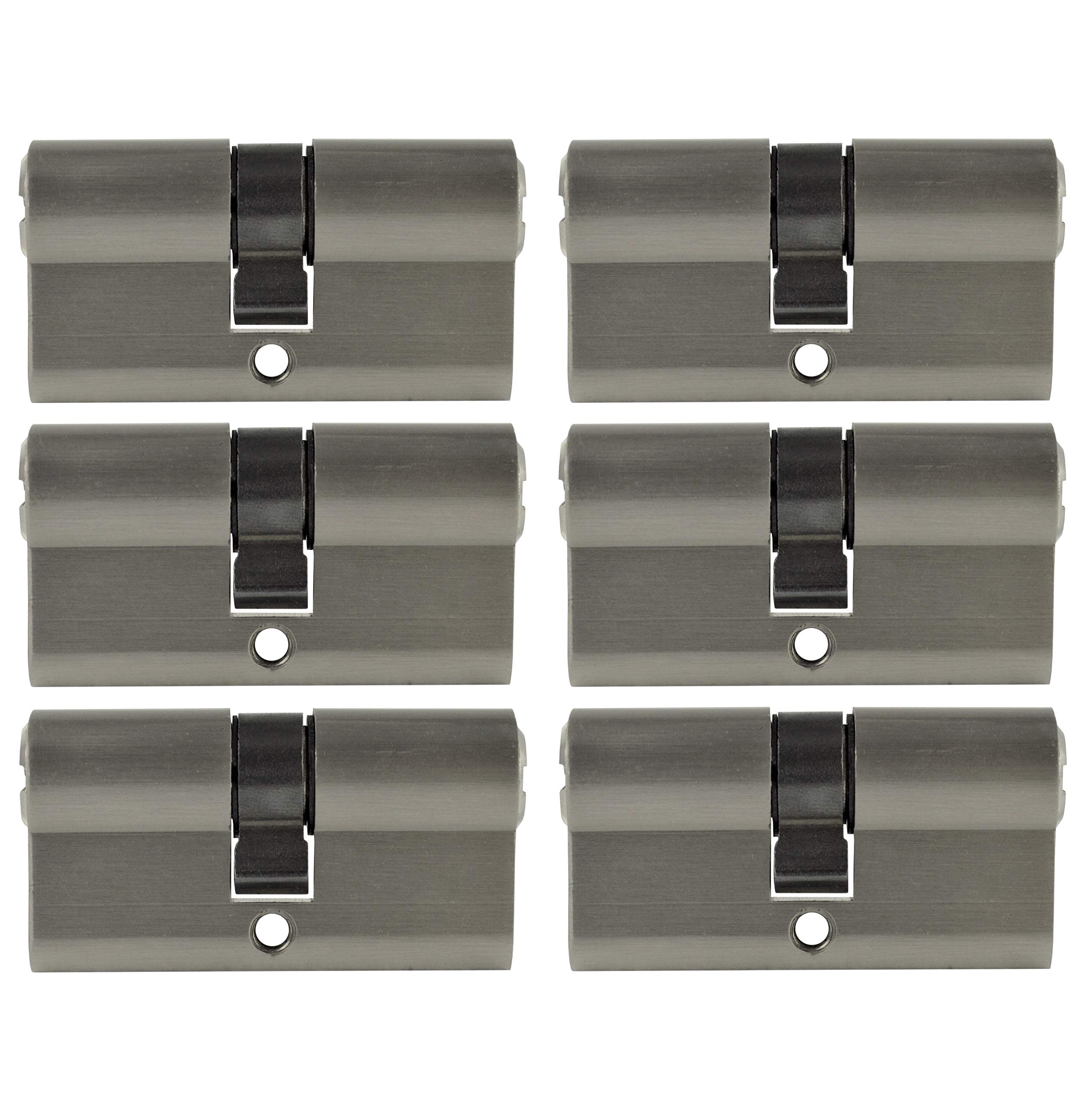 Löwen Sicherheit Metallic Silver Grey 6X Euro Cylinder Type Door Lock 30/30Mm, Keyed Alike, With 30 Reversible Keys (30X30)
