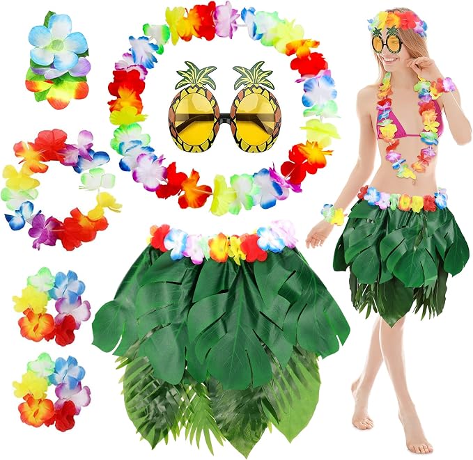 5-Piece Hawaiian Hula Costume Set For Kids - Grass Skirt, Lei Necklace, Headband & Wristbands