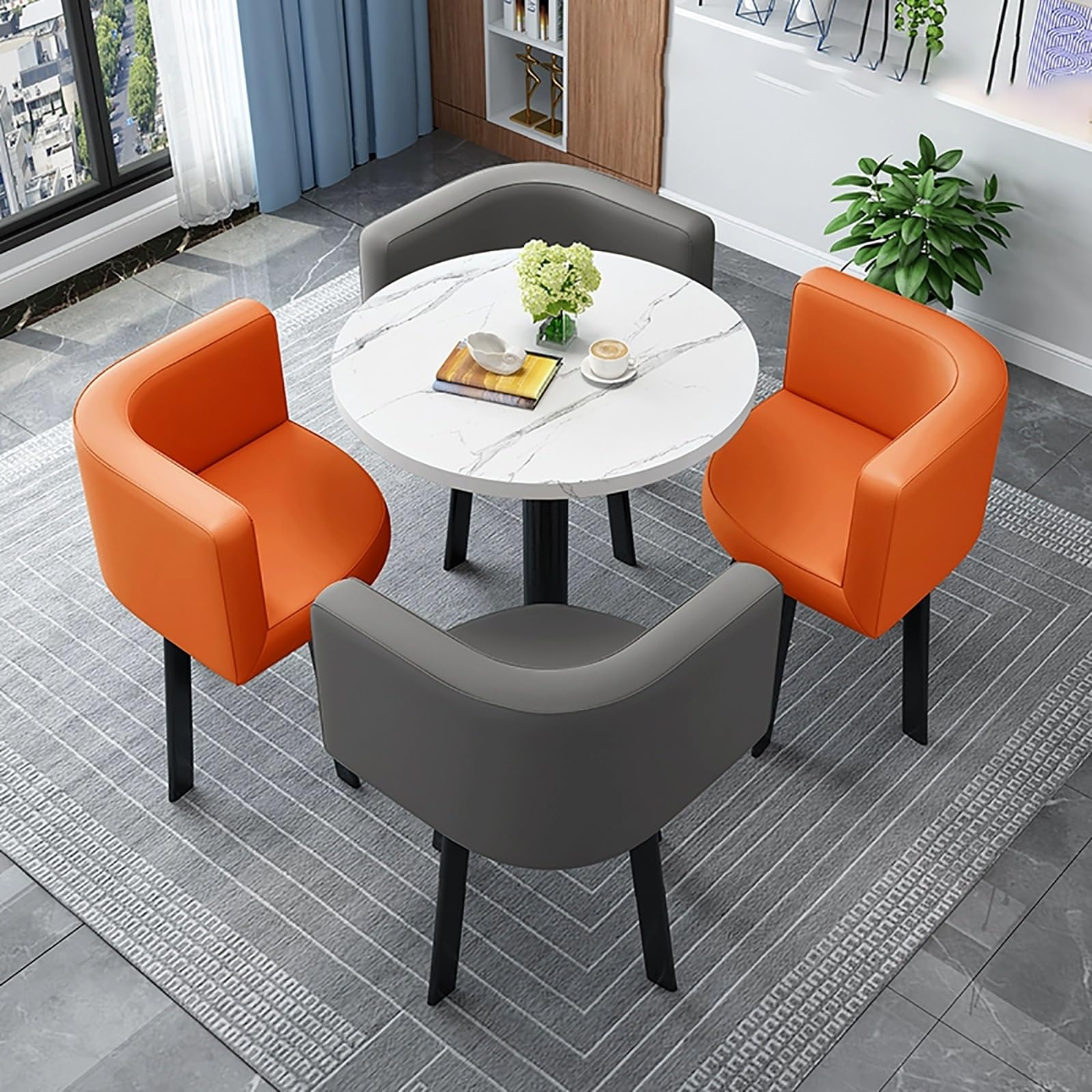 AYCDL Round Dining Table Set for 4 with Chairs - for Coffee Shops Milk Tea Shops or Living Rooms - Stylish Conference Coffee Table,StyleH