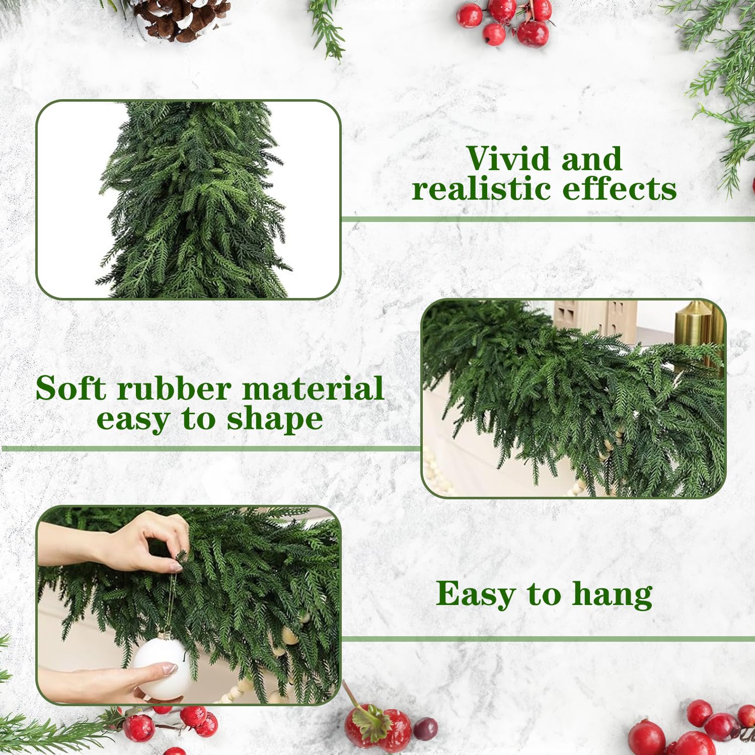 Ghirlanda natalizia di pino Norfolk, 2,8 m, ghirlanda natalizia Real Touch Norfolk, decorazione natalizia per interni e camini (2,5 m)