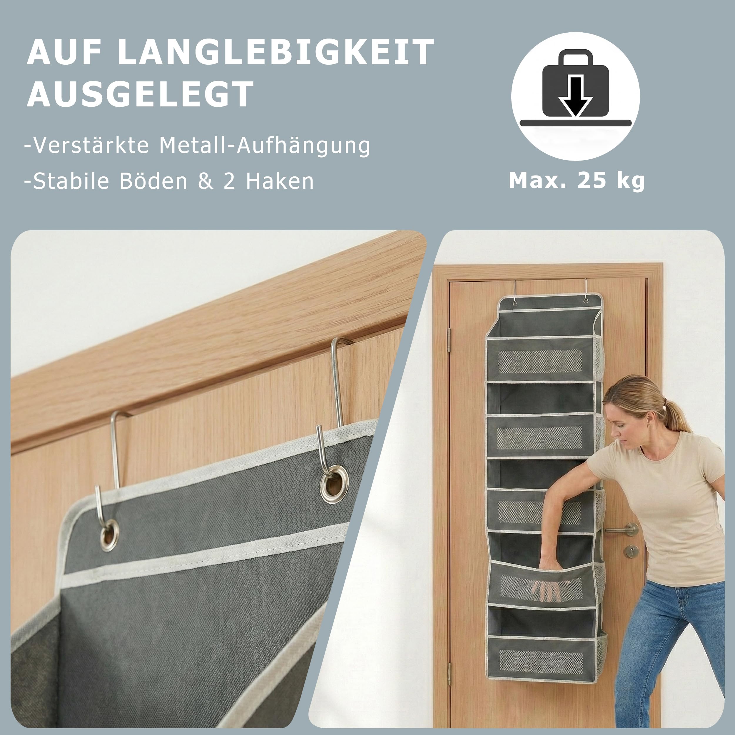 Hängeorganizer für die Tür, Upgrade Türorganizer mit 5 Fächern, Großes Hängeregal, Faltbares Aufbewahrungssystem für Bad, Kinderzimmer & Wohnmobil, Atmungsaktives Mesh, Dunkelgrau