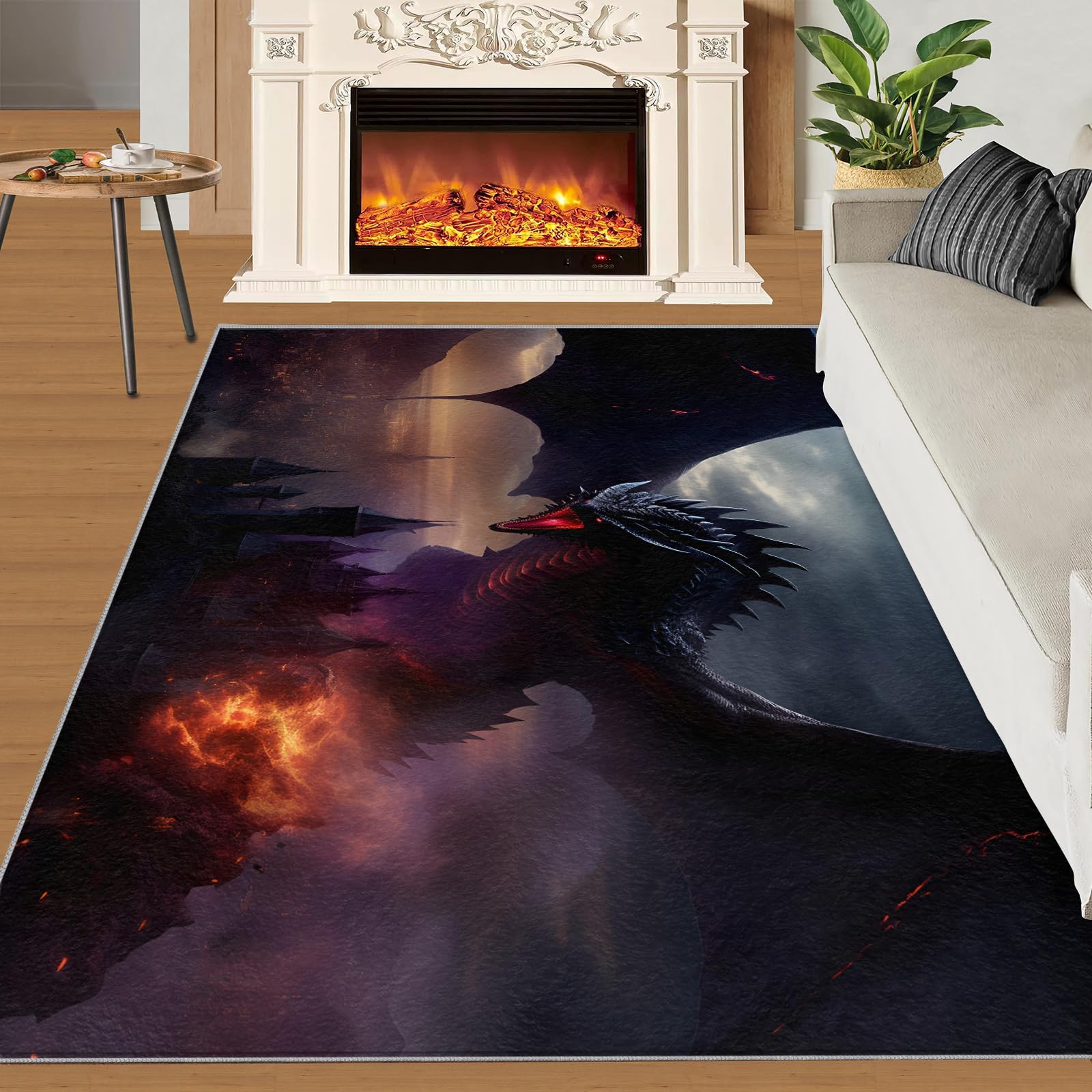 SANSJI Western Dragon Area Rug 200x290 cm - Non Slip Washable Fantasy Dragon Rugs for Living Room, Magic Animal Design Indoor Carpet for Boys, Soft & Resistant Floor Decor
