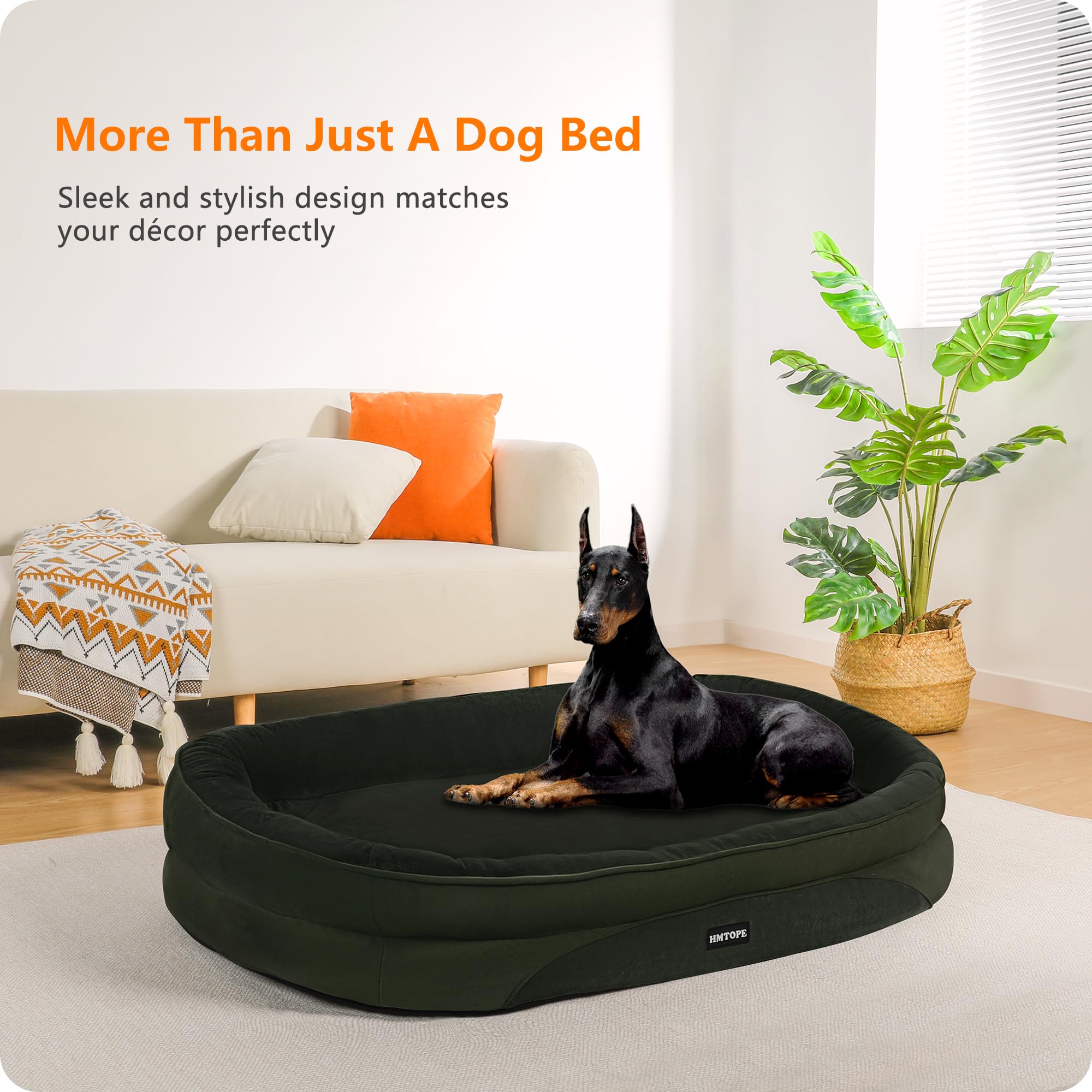 HMTOPE Cama ortopédica para perros, sofá para perros, cojín cervical de cuatro lados, base antideslizante, cesta para perros, extraíble y lavable, para perros grandes, 122 x 90 x 19 cm, verde oliva