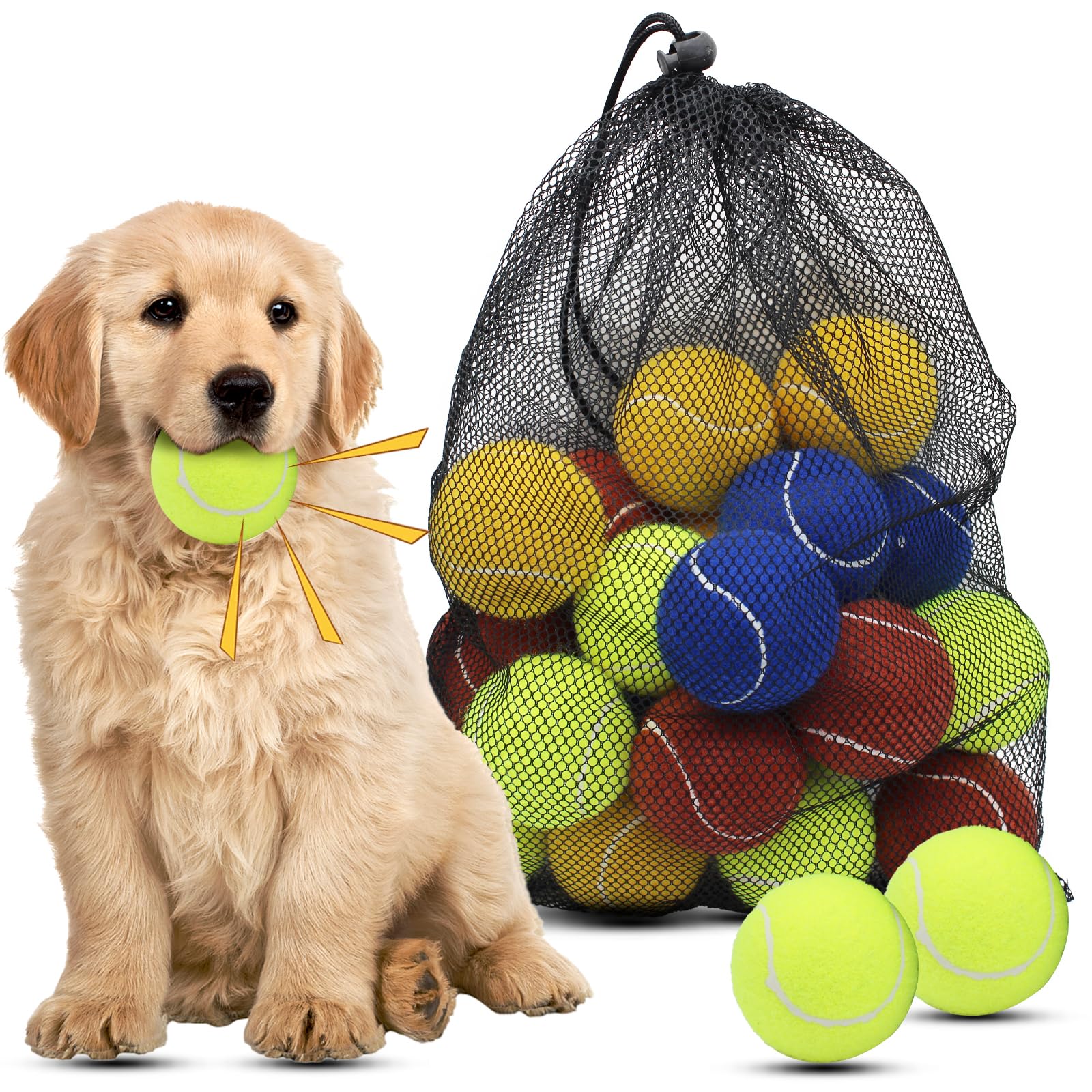 Magicorange Dog Tennis Balls, 20 Pack 2.5 inch Floatable Squeaky Tennis Balls for Fetch Exercise, Natural Rubber Squeaky Dog Balls Training Safe (