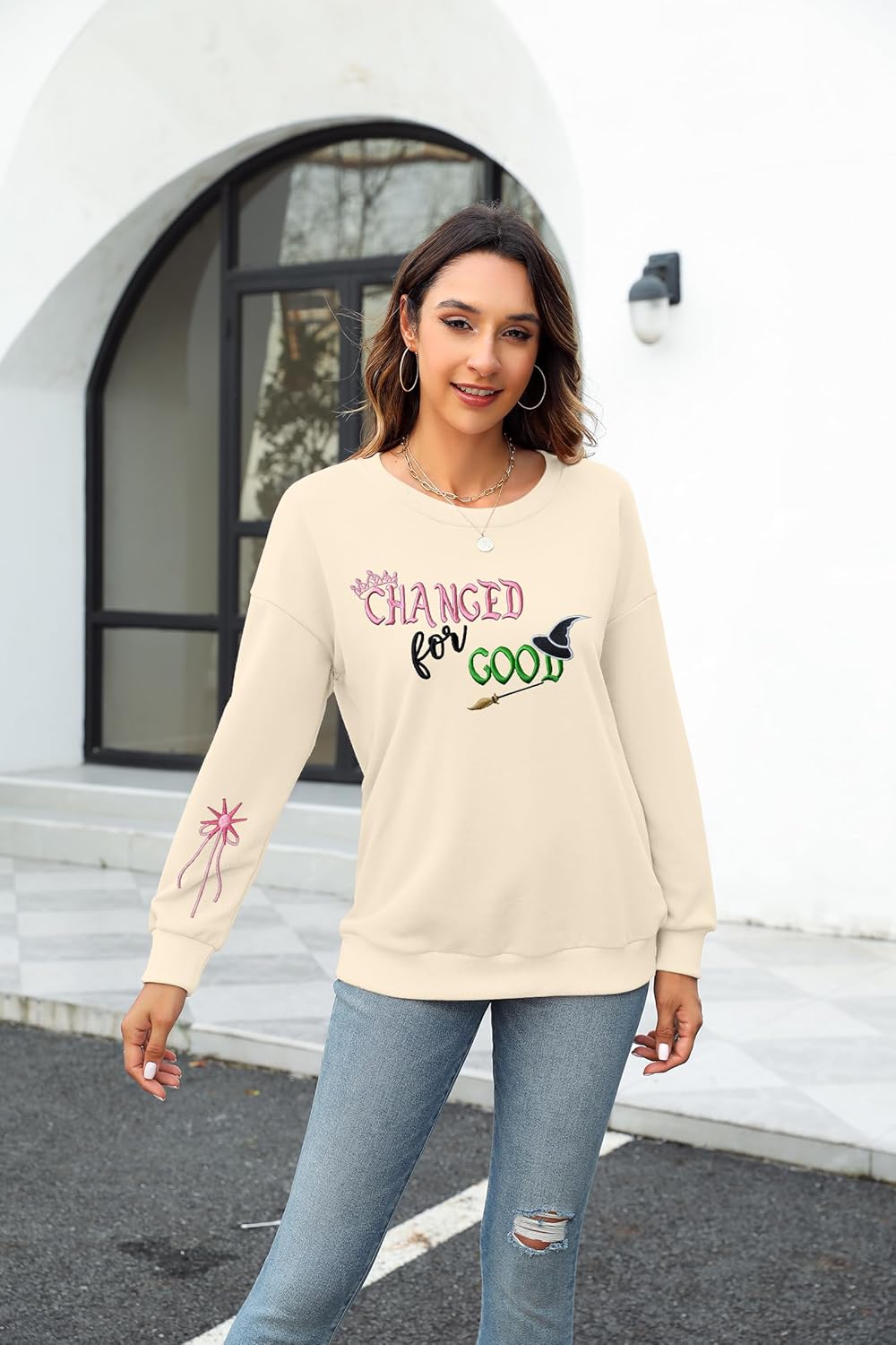 Musical Movie Sweatshirt for Women: Changed for Good Embroidered Long Sleeve Crewneck Loose Witches Pullover Top - Image 5