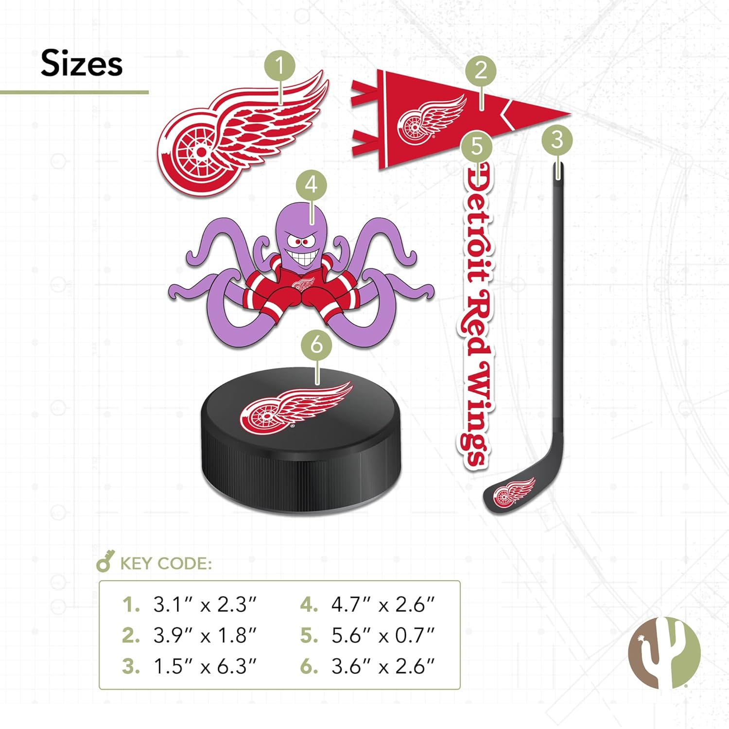 Desert Cactus Detroit Red Wings Team NHL National Hockey League Sticker Vinyl Decal Laptop Water Bottle Car Scrapbook (Type 2) - Image 2