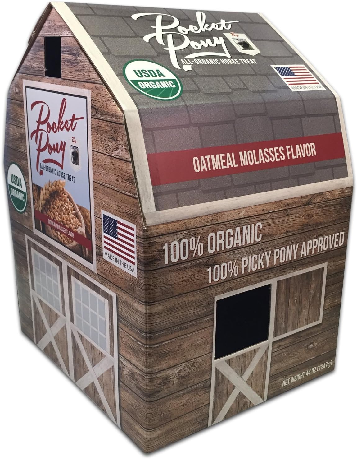 Pocket Pony Horse Treats, Made in USA, 100% Organic Human Grade, Grain Free, Gluten Free, Oatmeal & Molasses, 44 oz Box