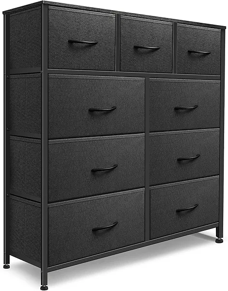 Sonharlar Dresser for Bedroom with 9 Drawers, Chest of Drawers, Storage Drawers Organizer Unit, Black Wide Fabric Dresser with Fabric Bins for Closet, Living Room, Entryway (Charcoal Black)