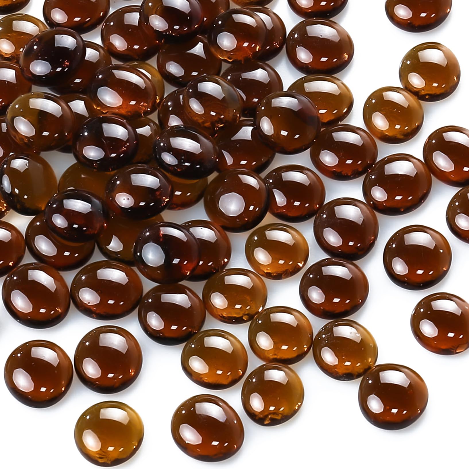 CYS EXCEL Amber Glass Gemstone Beads Vase Fillers (1 LB) Flat Marble Beads Multiple Color Choices Aquarium Decor Rocks Floral Stones Decorative Mosaic Glass Gem Pebbles (Approx. 85-100 PCS)