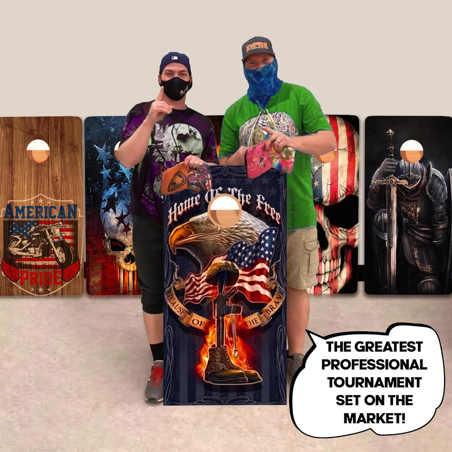 CornholeGamesUSA Pro Cornhole Boards Set | Made in USA | 3/4 Baltic Birch | No Bounce | Triple Thick Legs | Two Brace & Handles, Tournament 2x4 Regulation Set with Score Tower & Cornhole Bags