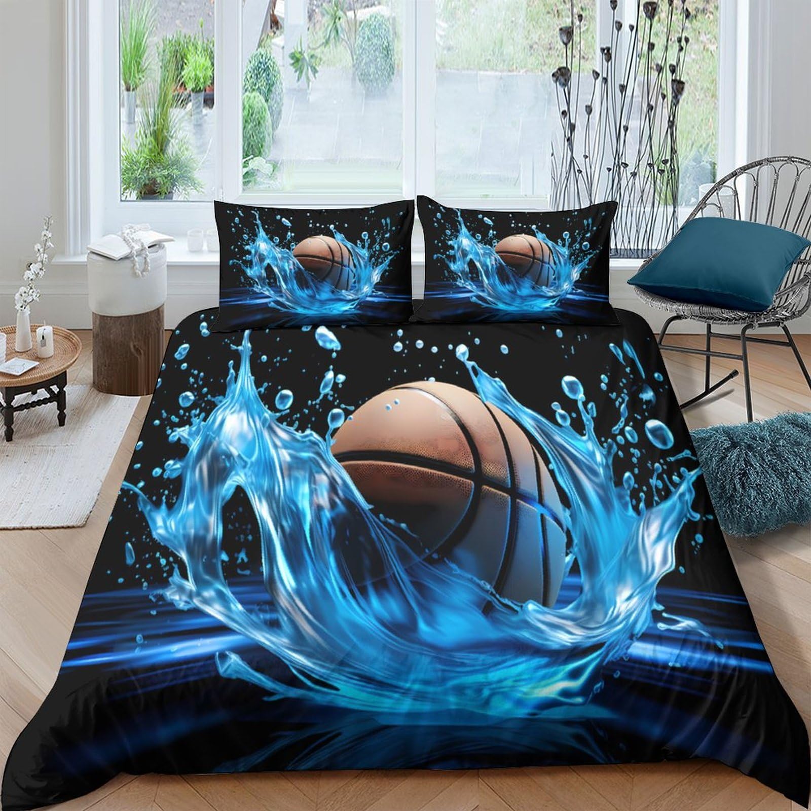 Unrxjzlvm Style-10 3D Basketball Splash Duvet Set Microfiber Teen Bedding