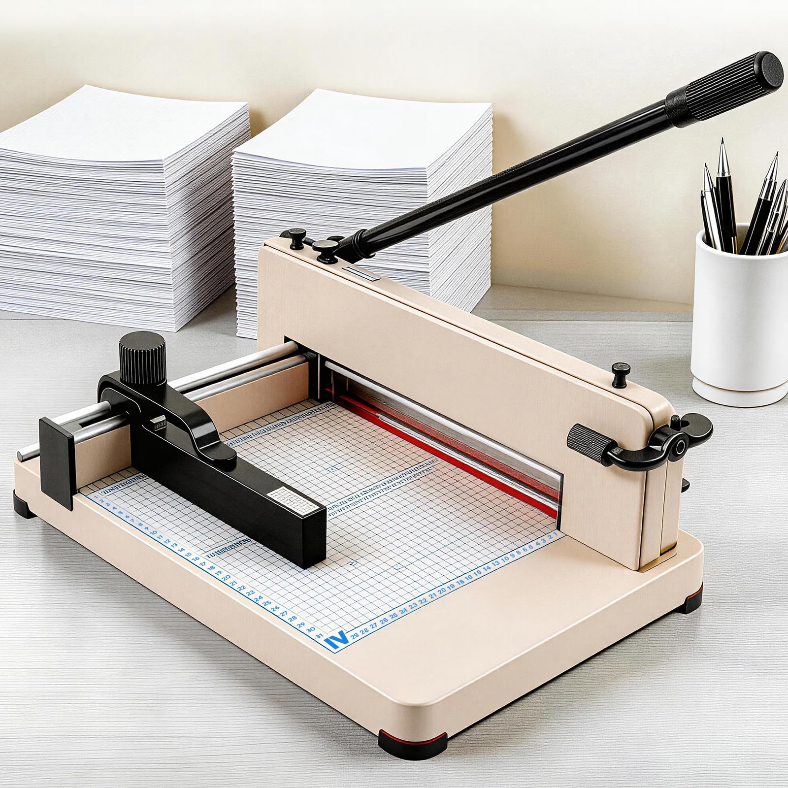 NBYTLT 12 Inch Guillotine Paper Cutter, A4 Heavy Duty Paper Cutter with Metal Base, Solid Steel Guillotine Paper Cutter for Office Commercial Photocopy Printing Shop, White