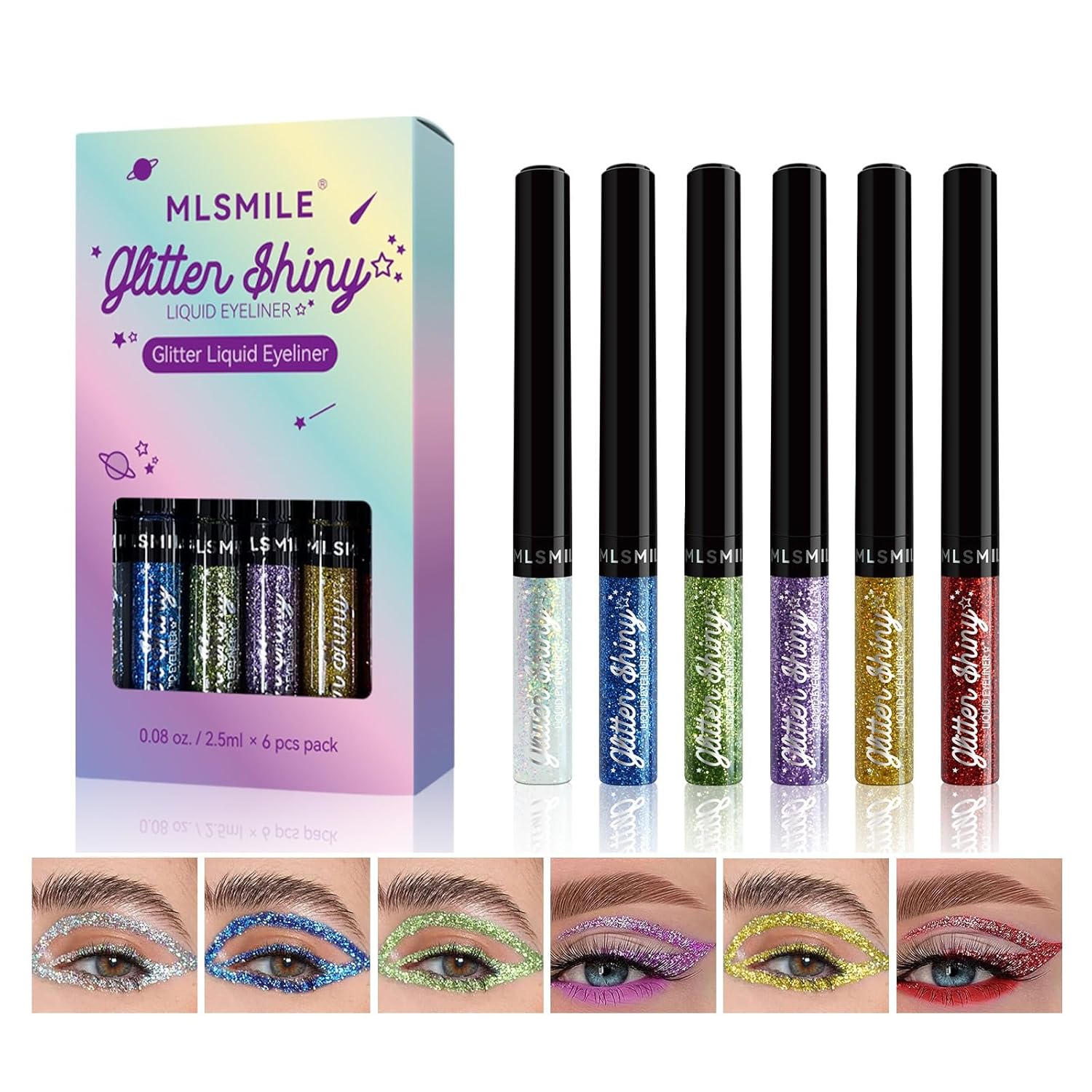 Liquid Glitter Eyeshadow Set of 6 Metallic Shimmer Eyeshadow Eyeliner