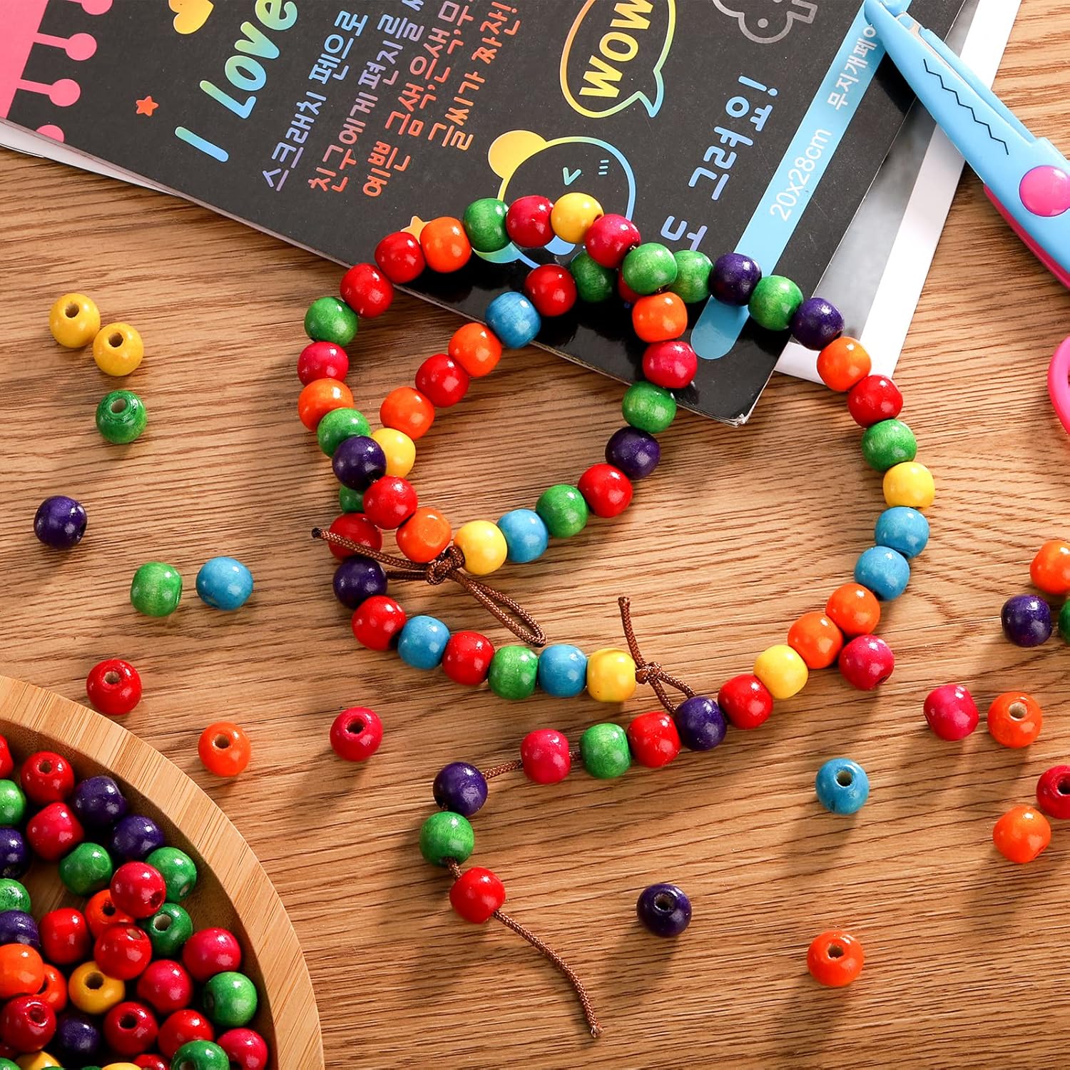 Cedilis 2000 Pcs Colored Wood Beads for Craft,12mm Round Paint Wooden Spacer Beads with Assorted Color, Large Hole, Great for Jewelry Bracelets Necklace Earring Making DIY Project (Pack of 2)